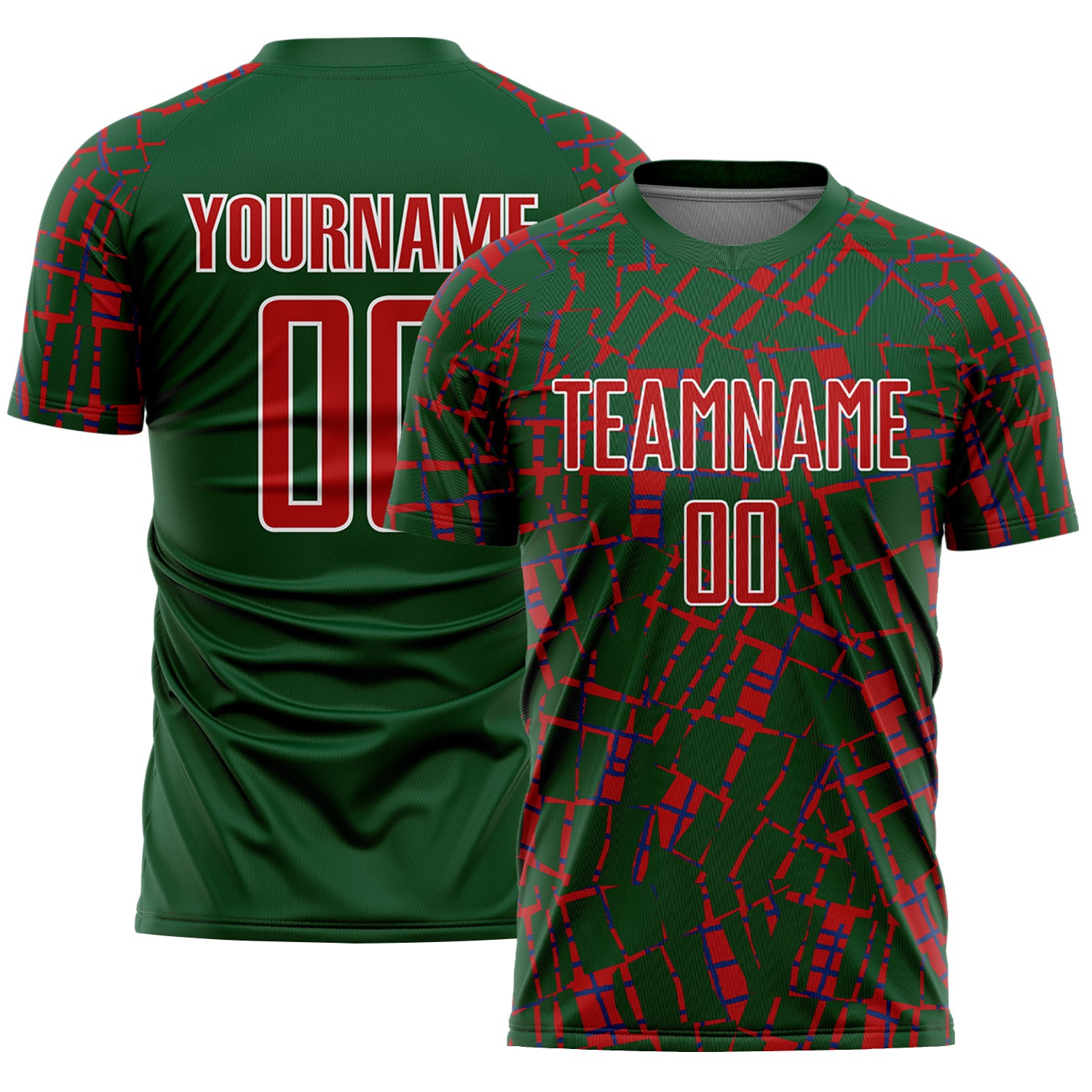 Custom Green Red-White Abstract Line Sports Sublimation Soccer Uniform Jersey