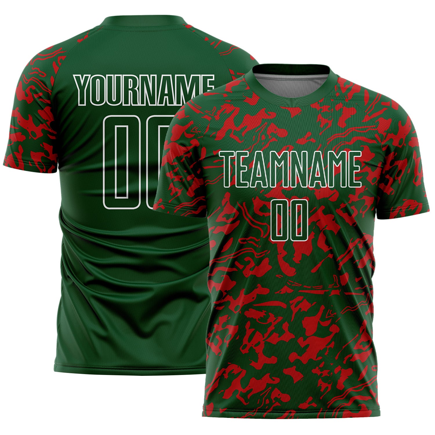 Custom Green Red-White Liquid Fluid Pattern Sports Sublimation Soccer Uniform Jersey