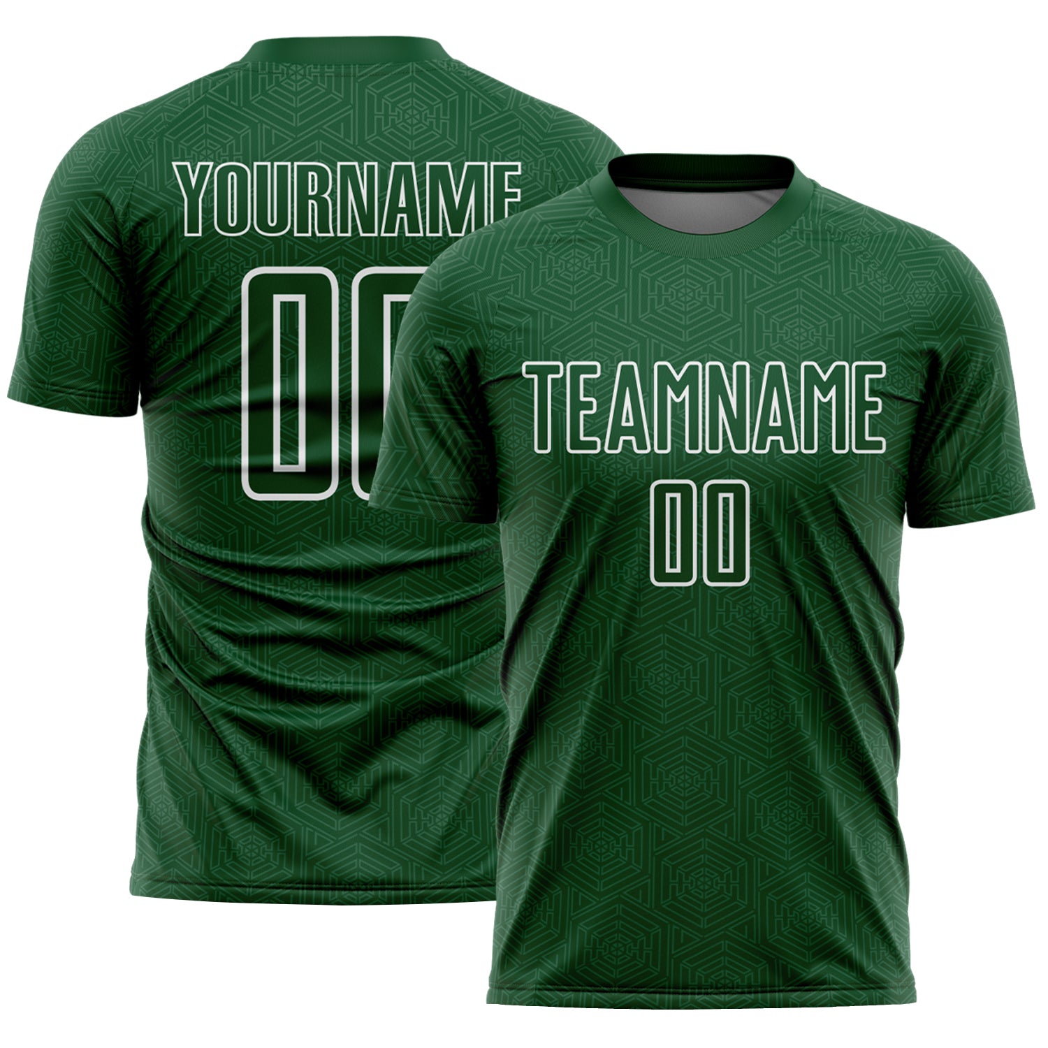 Custom Green White Geometric Shape Sports Sublimation Soccer Uniform Jersey