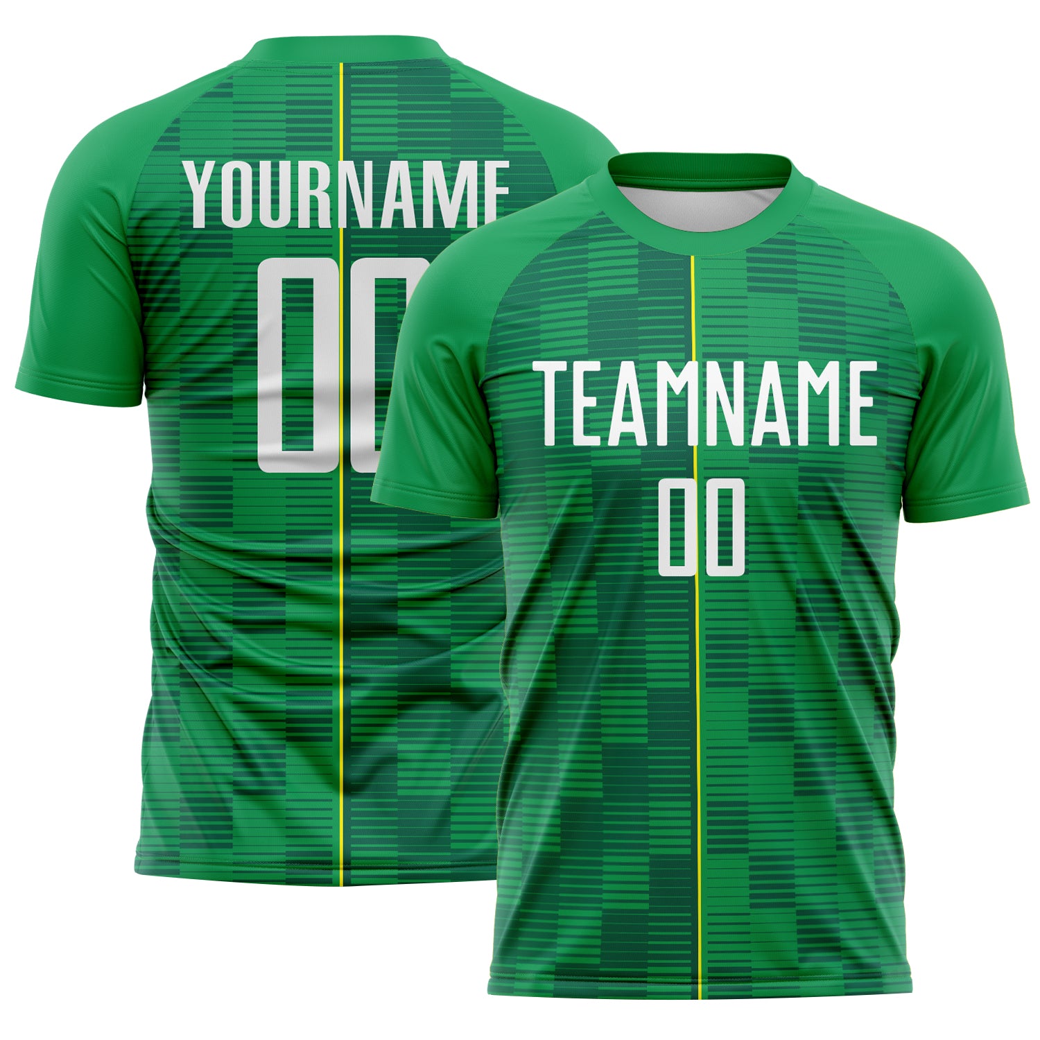 Custom Green White-Light Yellow Brasil Digital Lines Sublimation Soccer Uniform Jersey
