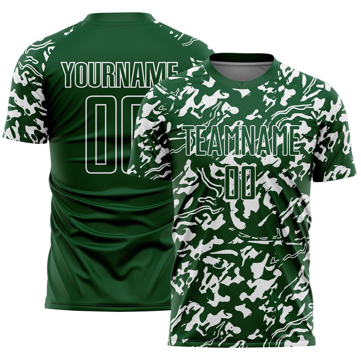 Custom Green White Liquid Fluid Pattern Sports Sublimation Soccer Uniform Jersey