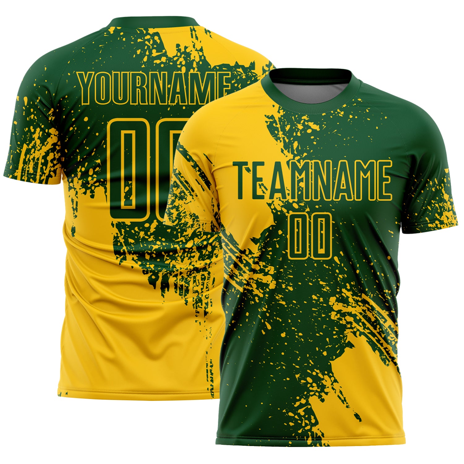 Custom Green Yellow Abstract Brush Stroke Sports Sublimation Soccer Uniform Jersey