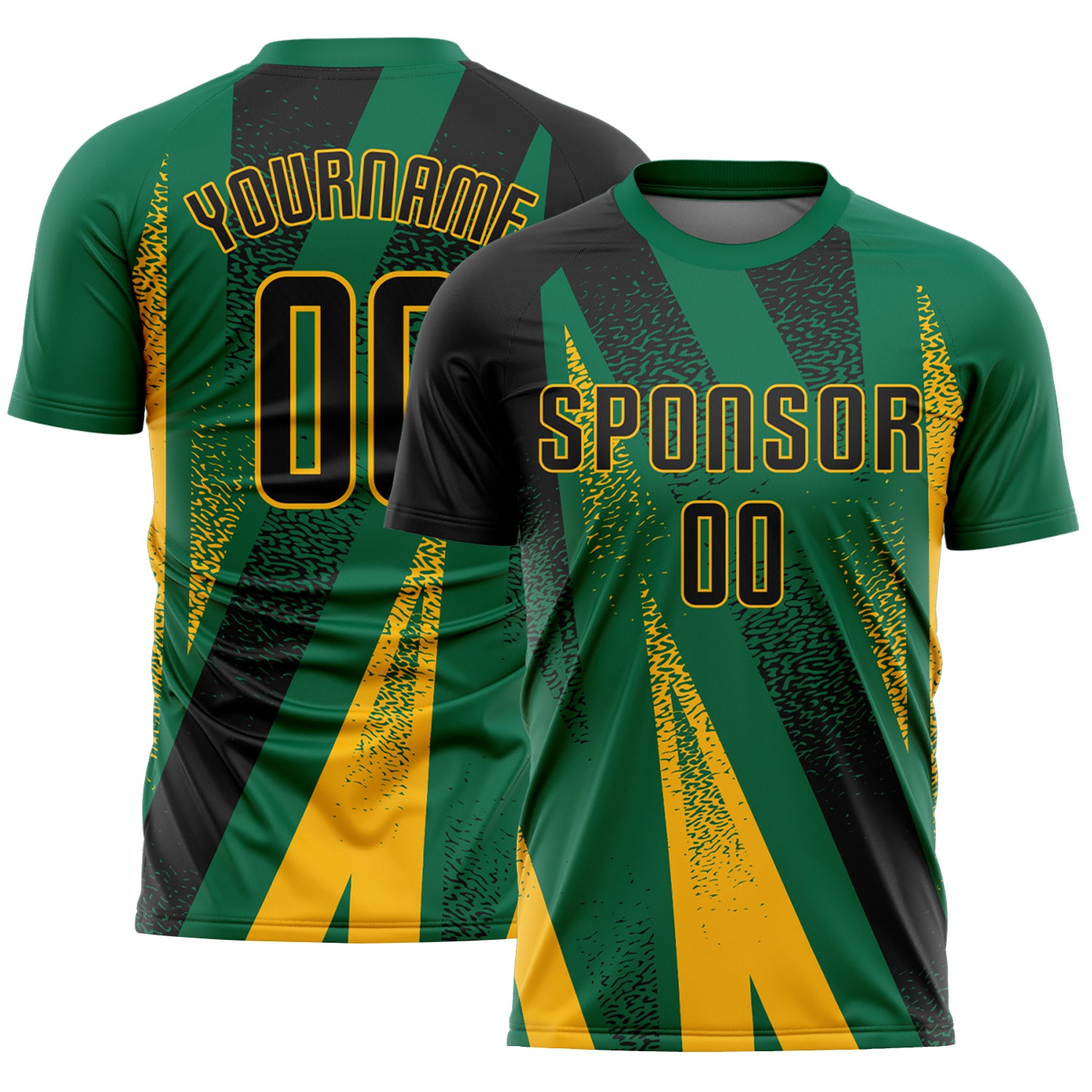 Custom Kelly Green Black-Gold Radial Burst Sports Sublimation Soccer Uniform Jersey