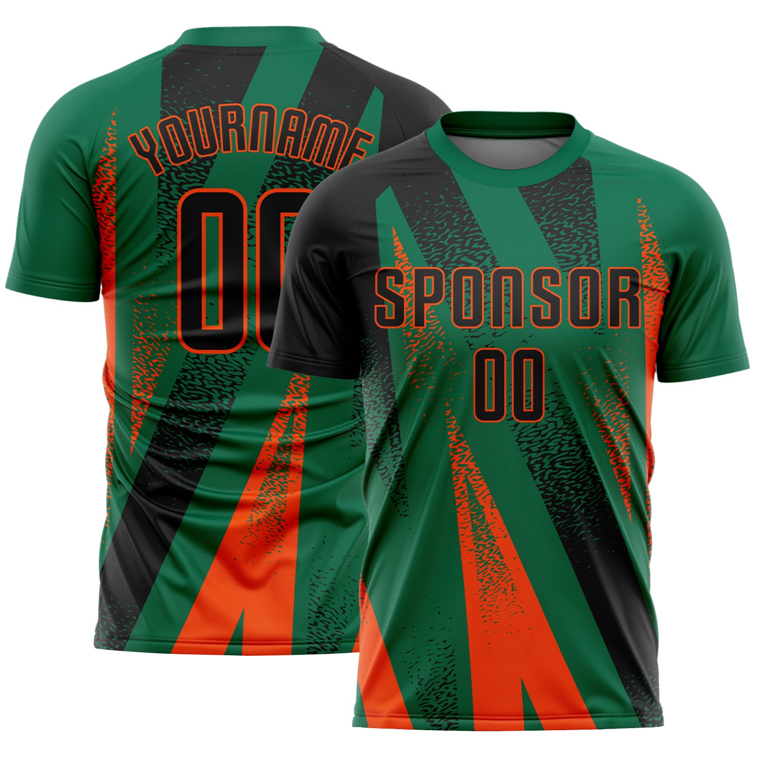 Custom Kelly Green Black-Orange Radial Burst Sports Sublimation Soccer Uniform Jersey