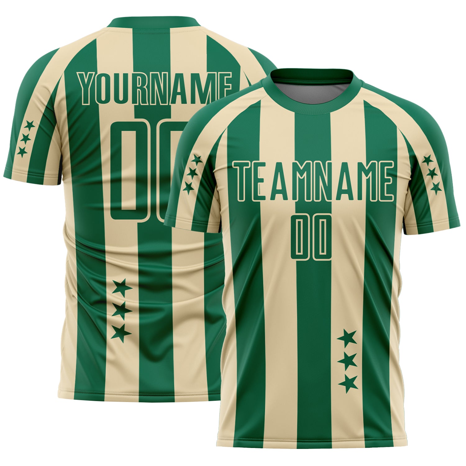 Custom Kelly Green Cream Stars And Stripes Sports Sublimation Soccer Uniform Jersey