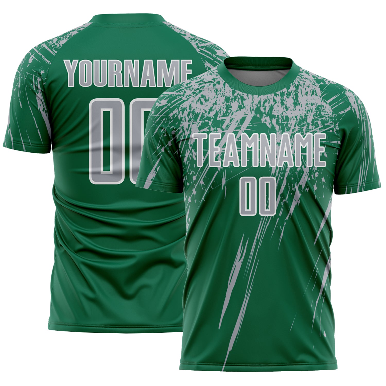 Custom Kelly Green Gray-White Splash Sports Sublimation Soccer Uniform Jersey
