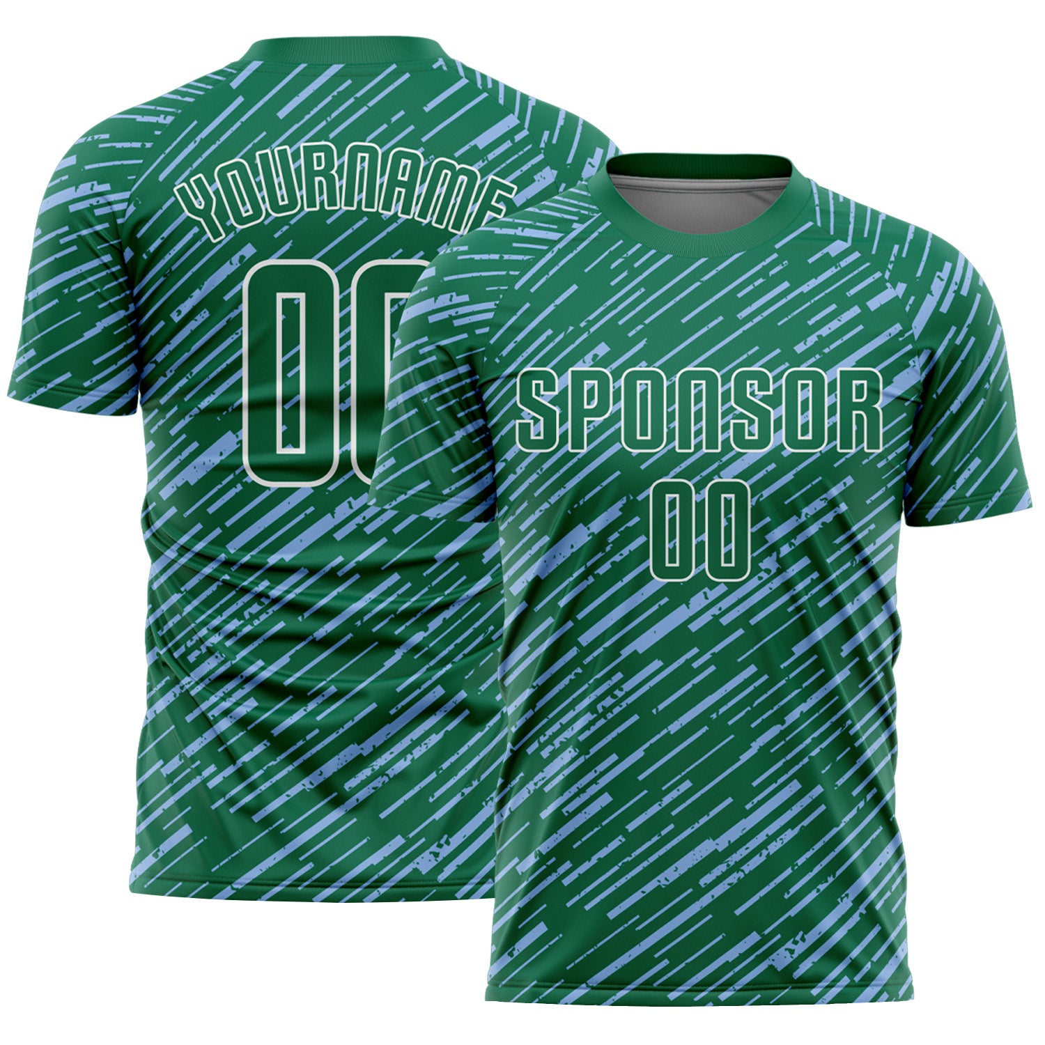 Custom Kelly Green Light Blue-White Line Sports Sublimation Soccer Uniform Jersey