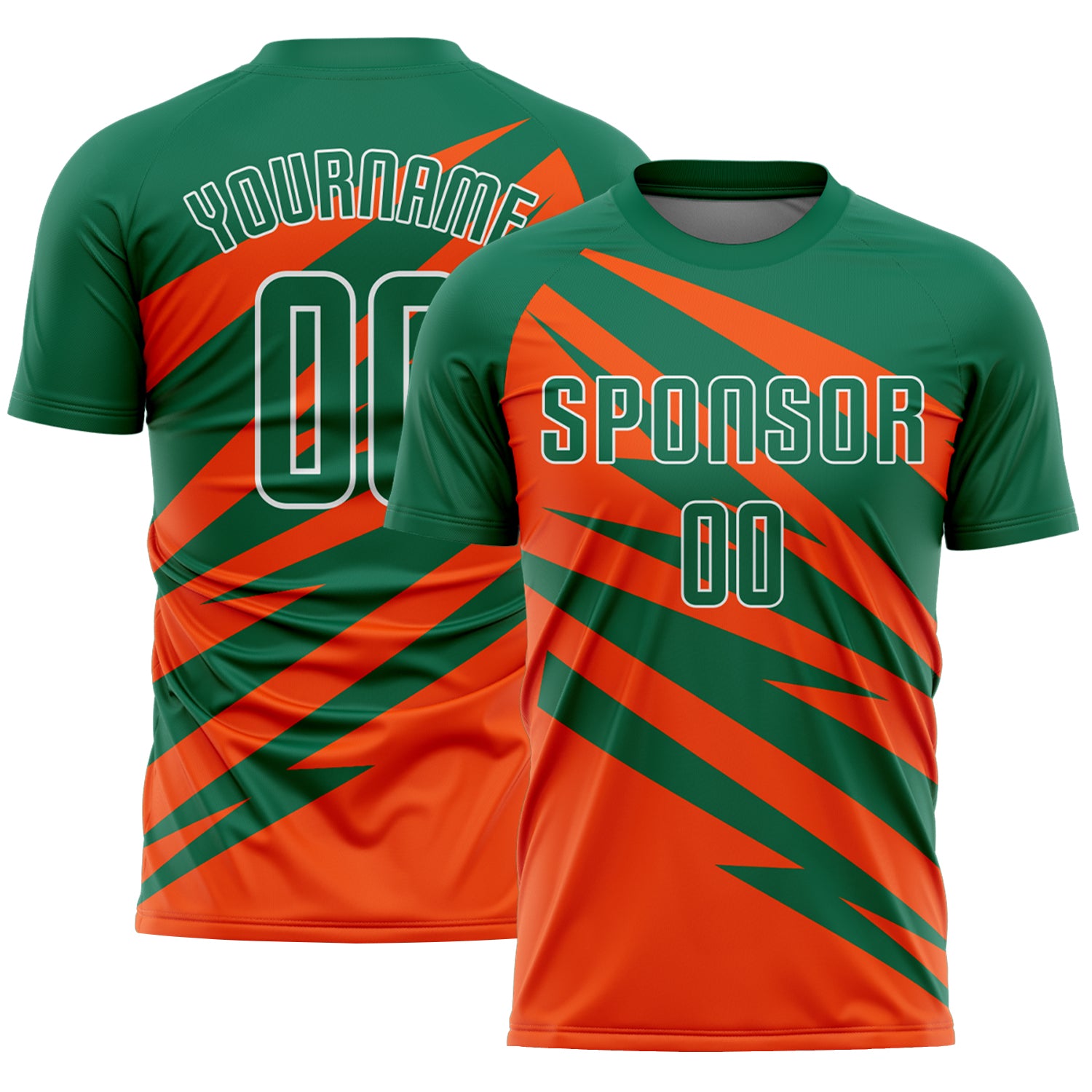 Custom Kelly Green Orange-White Abstract Line Sports Sublimation Soccer Uniform Jersey