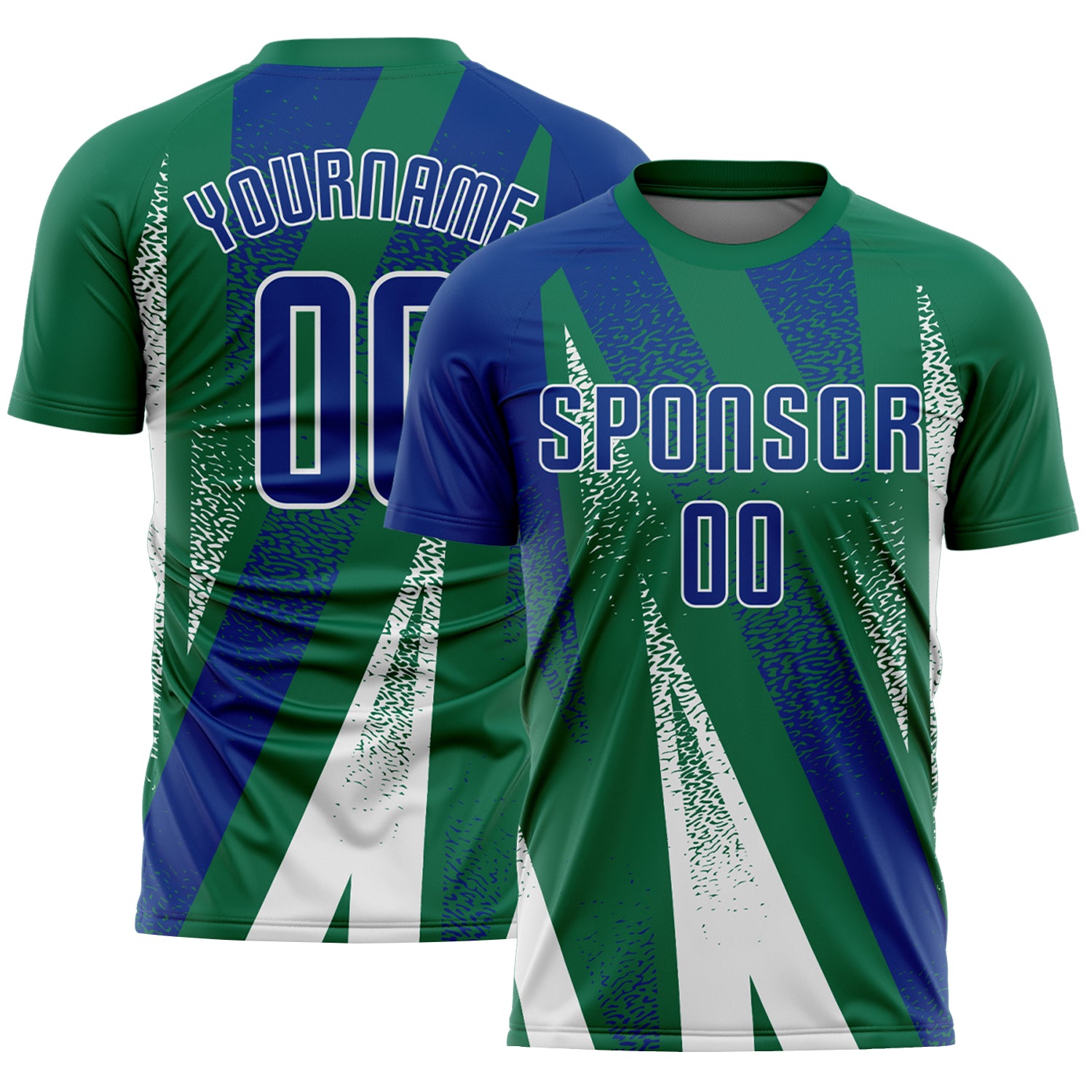 Custom Kelly Green Royal-White Radial Burst Sports Sublimation Soccer Uniform Jersey