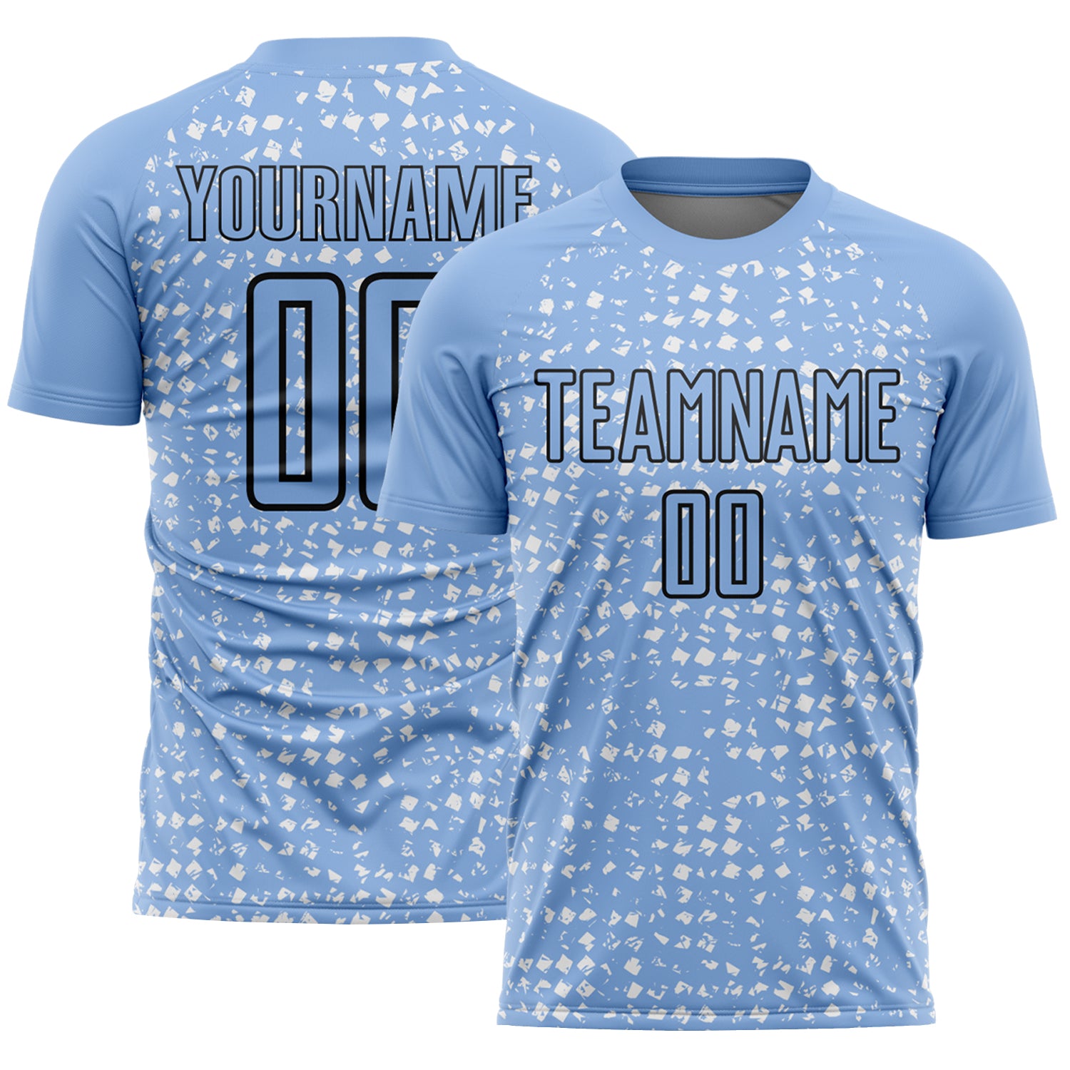 Custom Light Blue Black-White Digital Geometric Fragment Speckles Sublimation Soccer Uniform Jersey