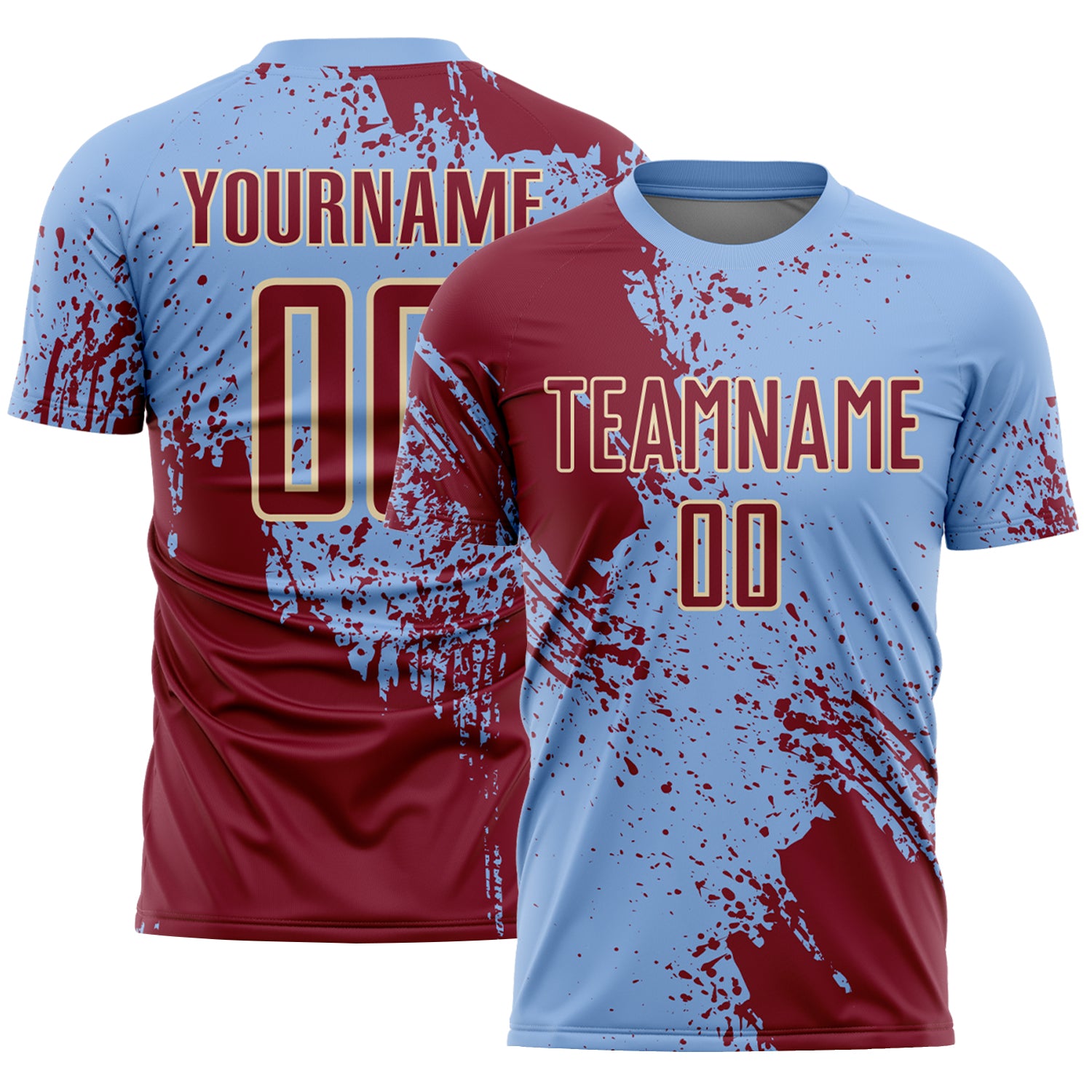 Custom Light Blue Crimson-Cream Abstract Brush Stroke Sports Sublimation Soccer Uniform Jersey