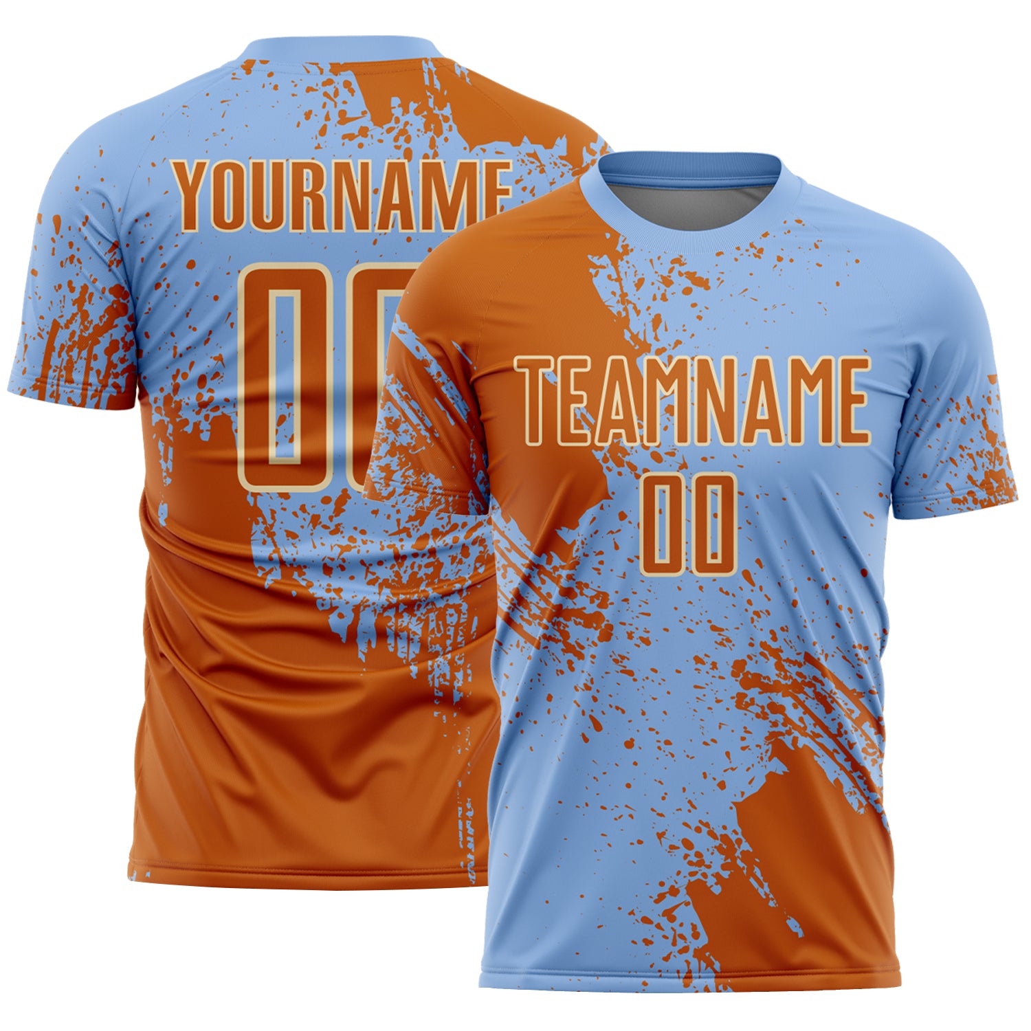 Custom Light Blue Texas Orange-Cream Abstract Brush Stroke Sports Sublimation Soccer Uniform Jersey