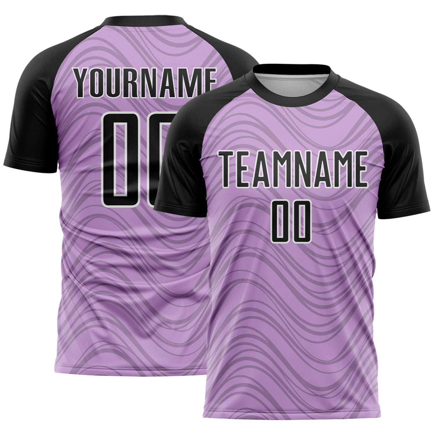 Custom Light Purple Black-White Wavy Lines Sports Sublimation Soccer Uniform Jersey