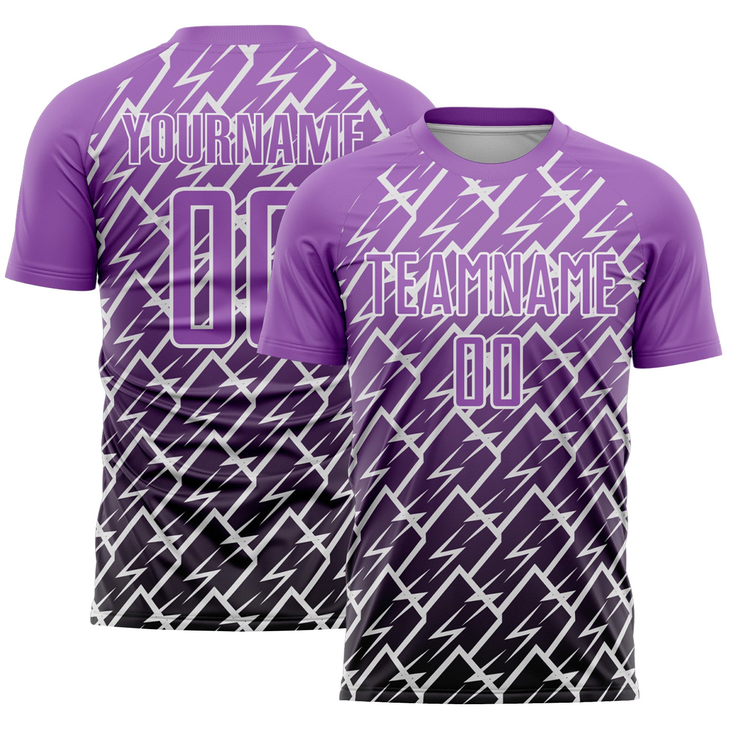 Custom Medium Purple Black-White Lightning Sports Sublimation Soccer Uniform Jersey
