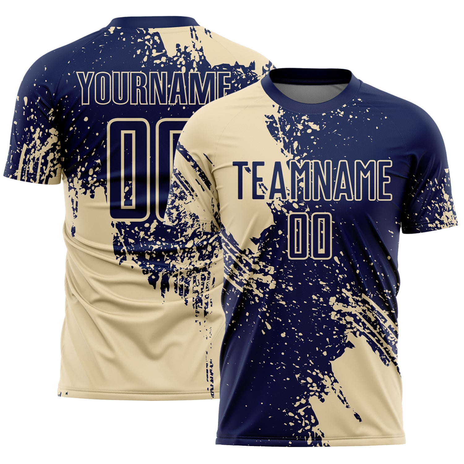 Custom Navy Cream Abstract Brush Stroke Sports Sublimation Soccer Uniform Jersey