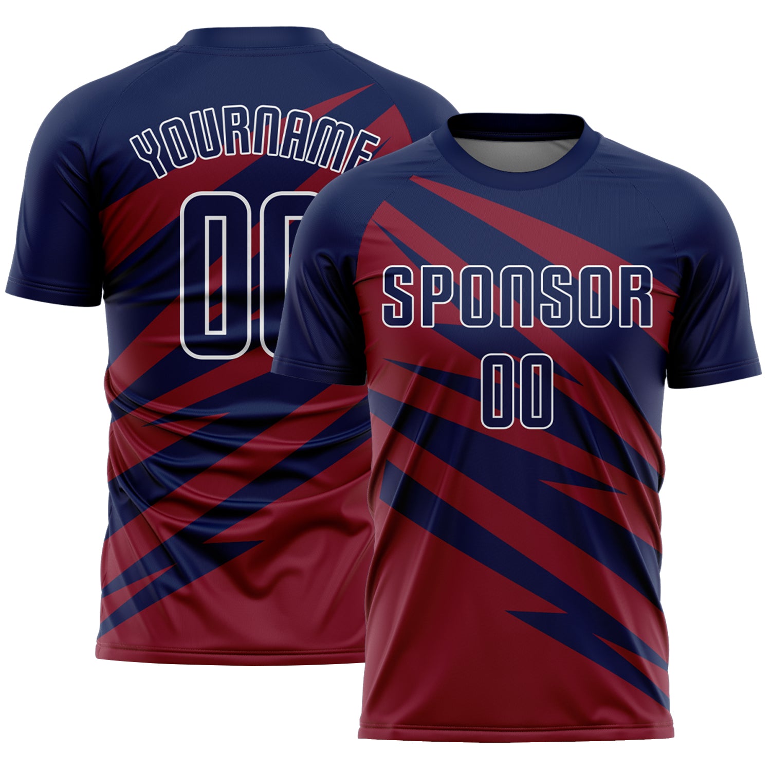 Custom Navy Crimson-White Abstract Line Sports Sublimation Soccer Uniform Jersey
