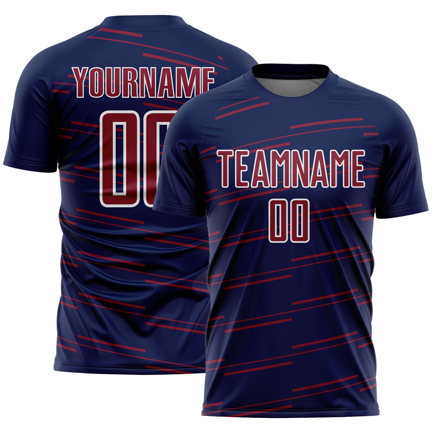 Custom Navy Crimson-White Diagonal Pinstripes Lines Sports Sublimation Soccer Uniform Jersey