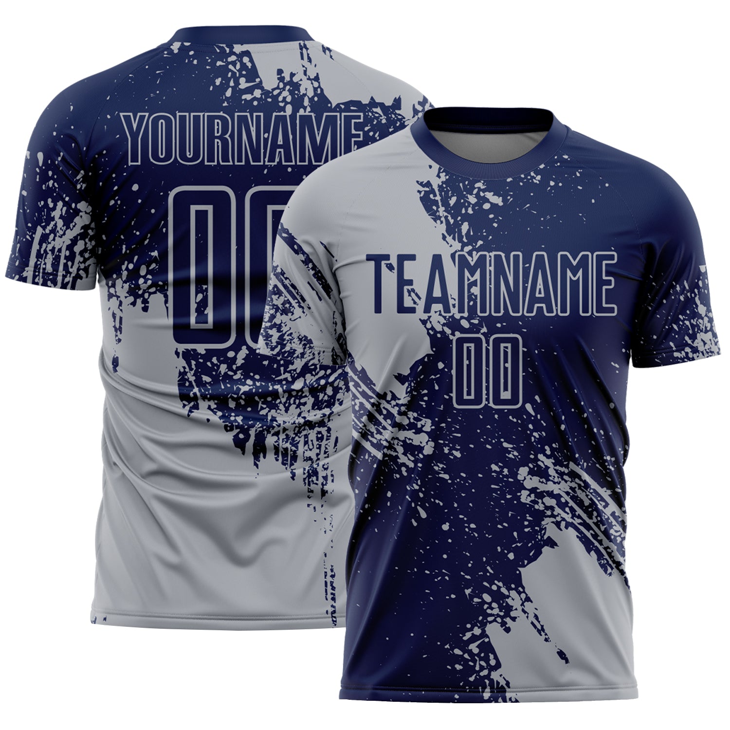 Custom Navy Gray Abstract Brush Stroke Sports Sublimation Soccer Uniform Jersey