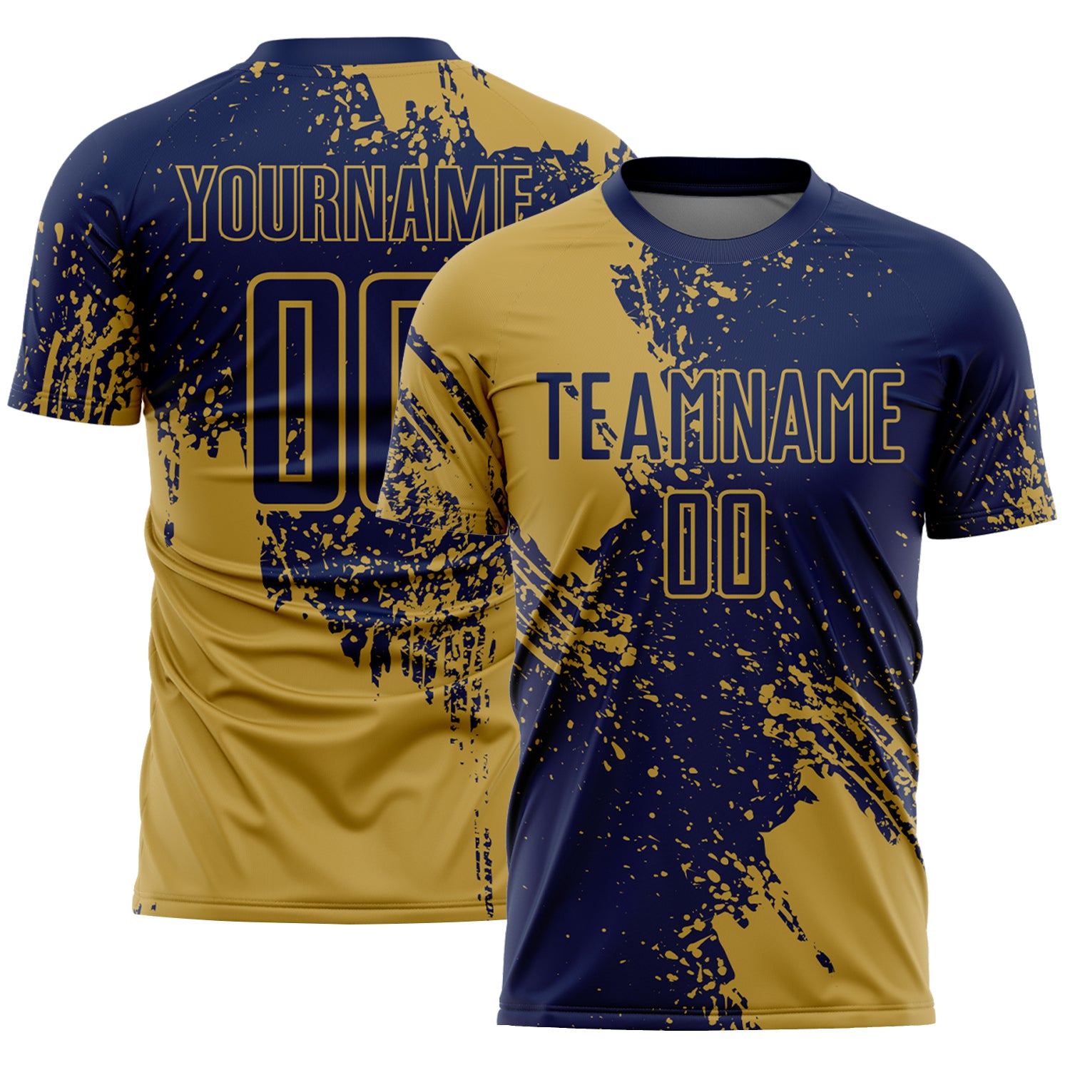 Custom Navy Old Gold Abstract Brush Stroke Sports Sublimation Soccer Uniform Jersey