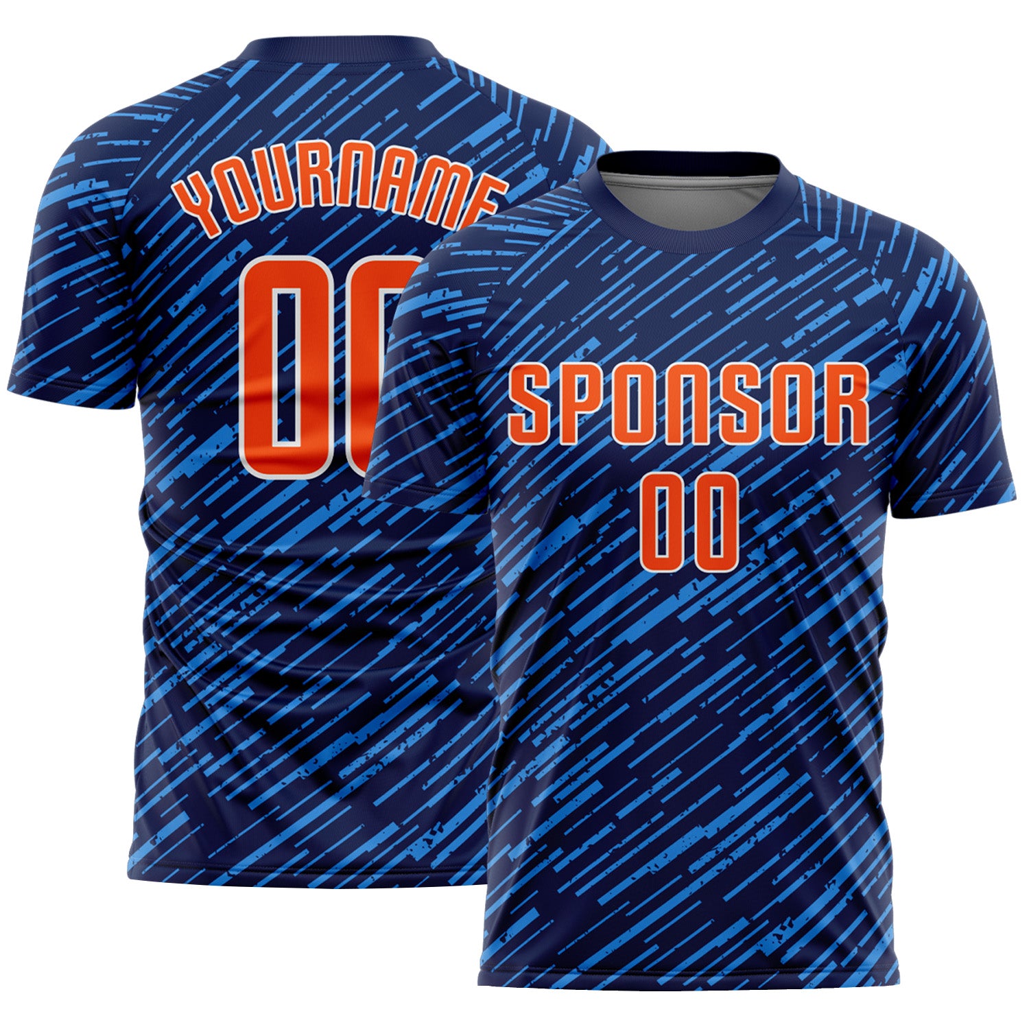 Custom Navy Orange Powder Blue-White Line Sports Sublimation Soccer Uniform Jersey