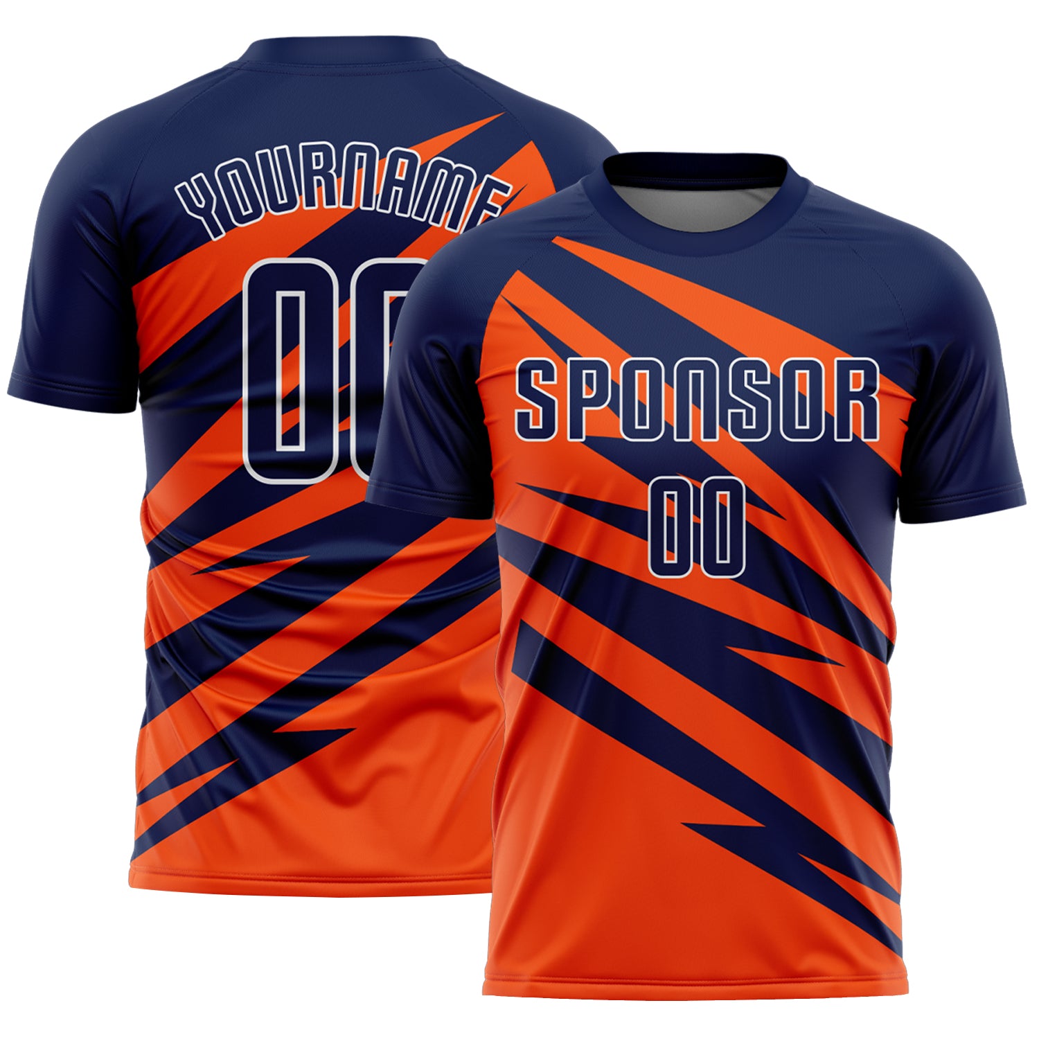 Custom Navy Orange-White Abstract Line Sports Sublimation Soccer Uniform Jersey