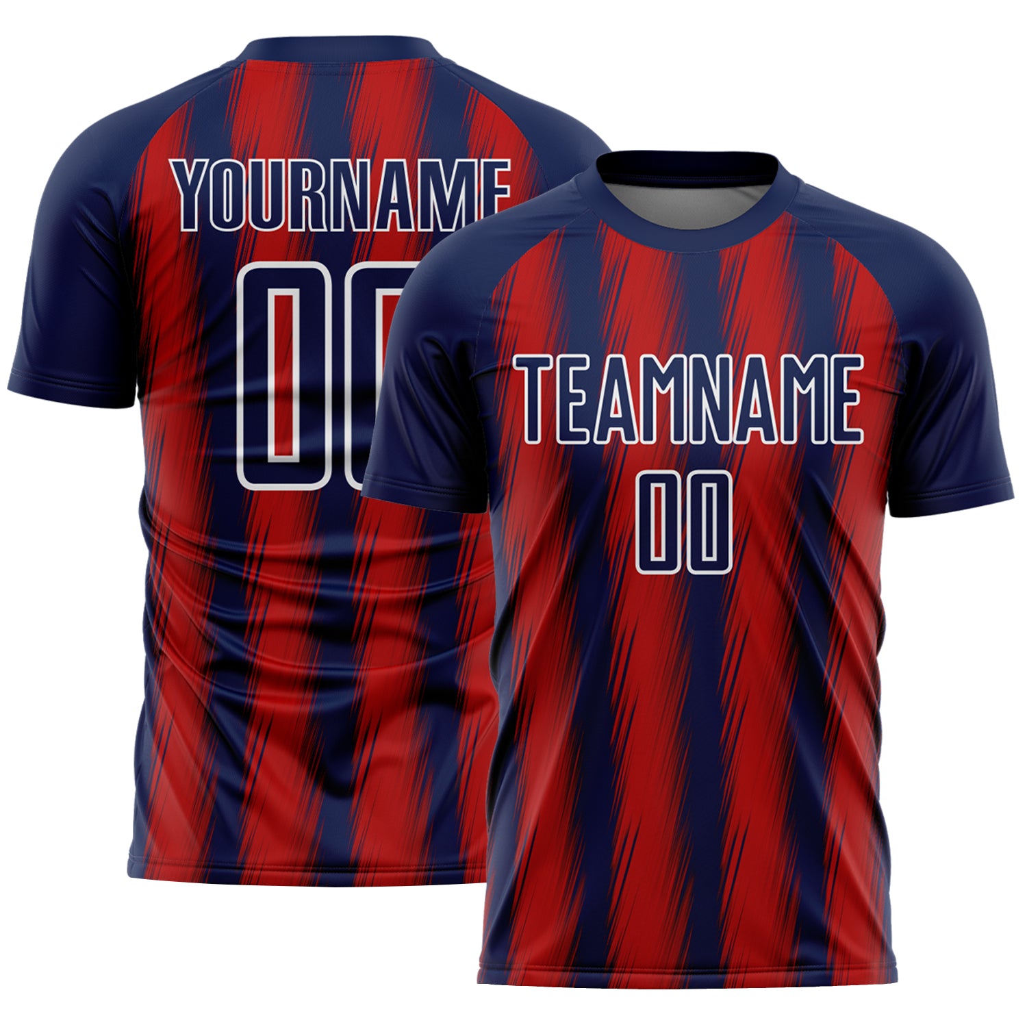 Custom Navy Red-White Vertical Brush Stroke Stripes Sublimation Soccer Uniform Jersey