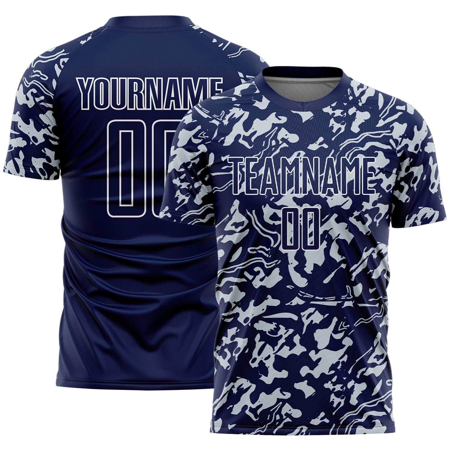 Custom Navy Silver-White Liquid Fluid Pattern Sports Sublimation Soccer Uniform Jersey