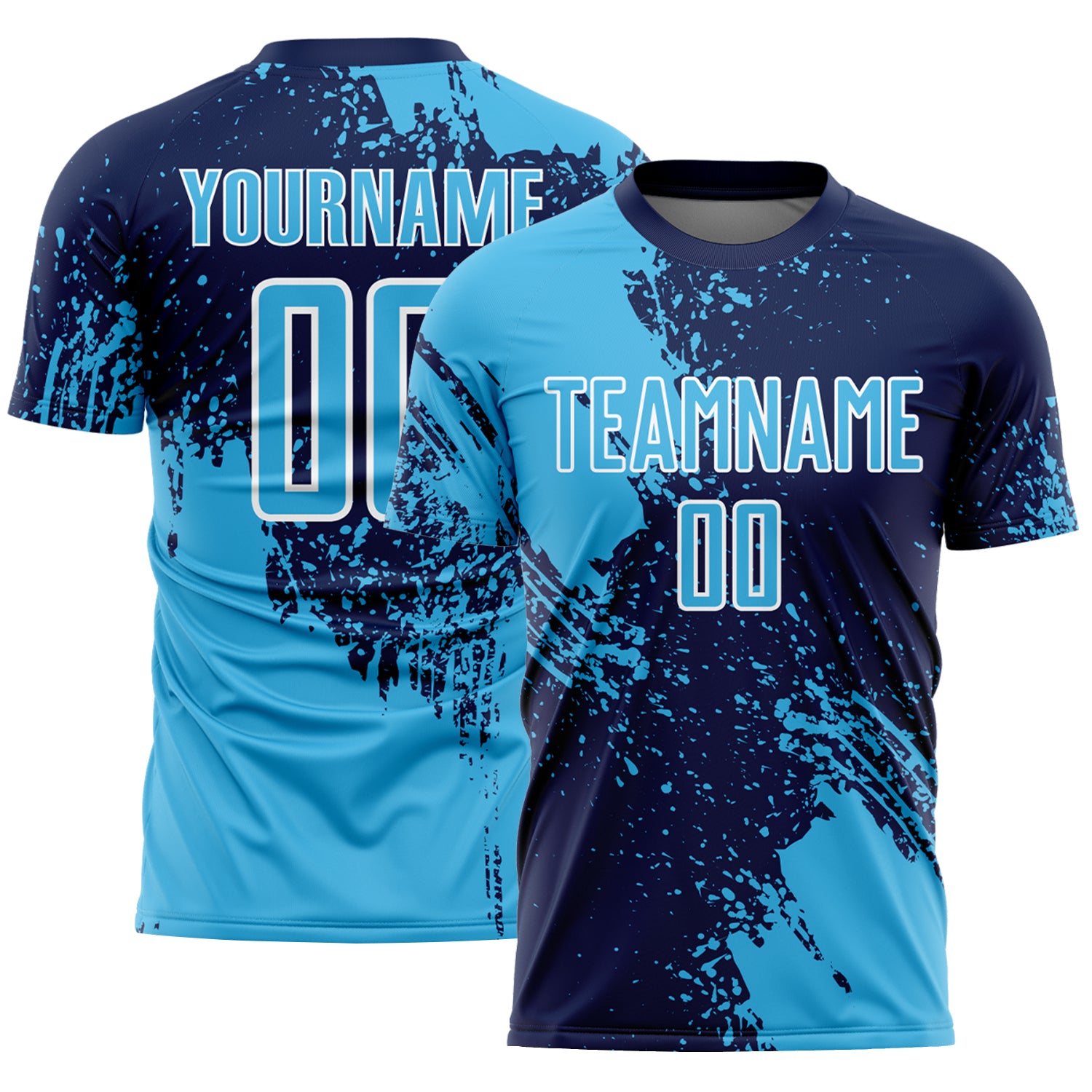 Custom Navy Sky Blue-White Abstract Brush Stroke Sports Sublimation Soccer Uniform Jersey