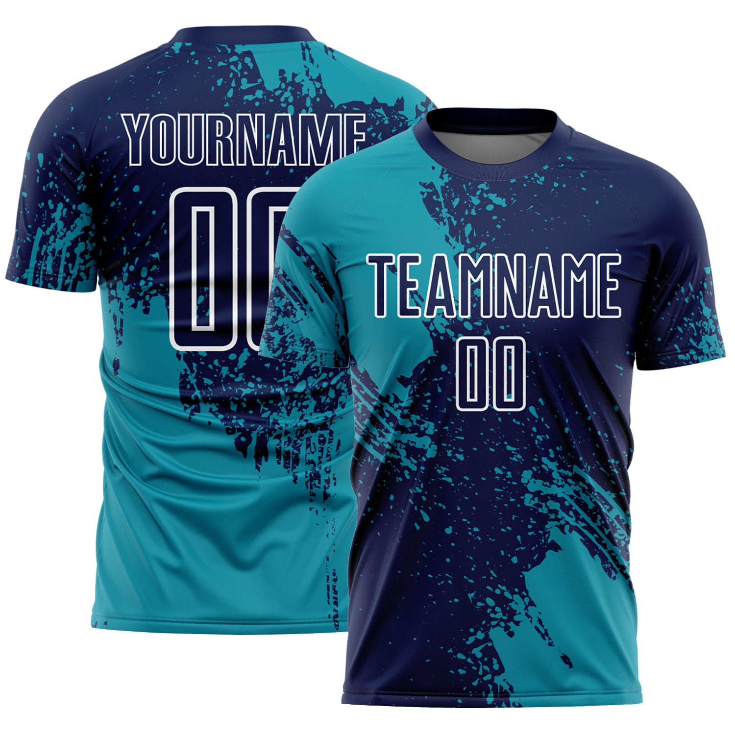 Custom Navy Teal-White Abstract Brush Stroke Sports Sublimation Soccer Uniform Jersey