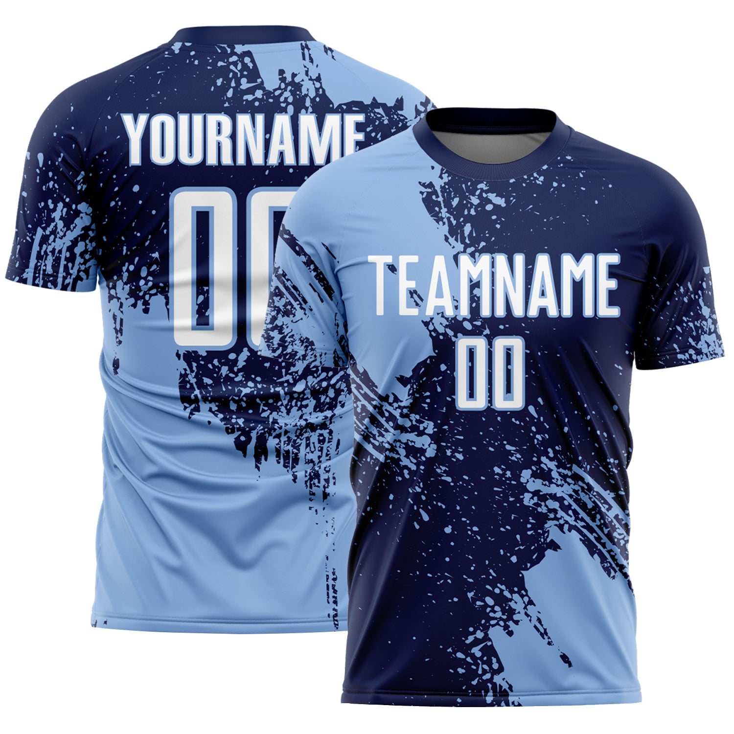Custom Navy White-Light Blue Abstract Brush Stroke Sports Sublimation Soccer Uniform Jersey