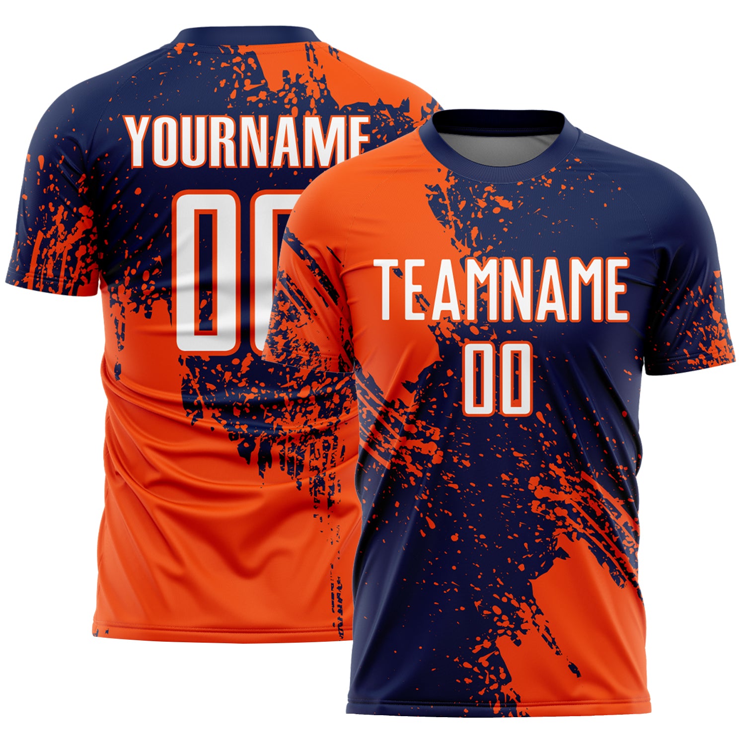 Custom Navy White-Orange Abstract Brush Stroke Sports Sublimation Soccer Uniform Jersey