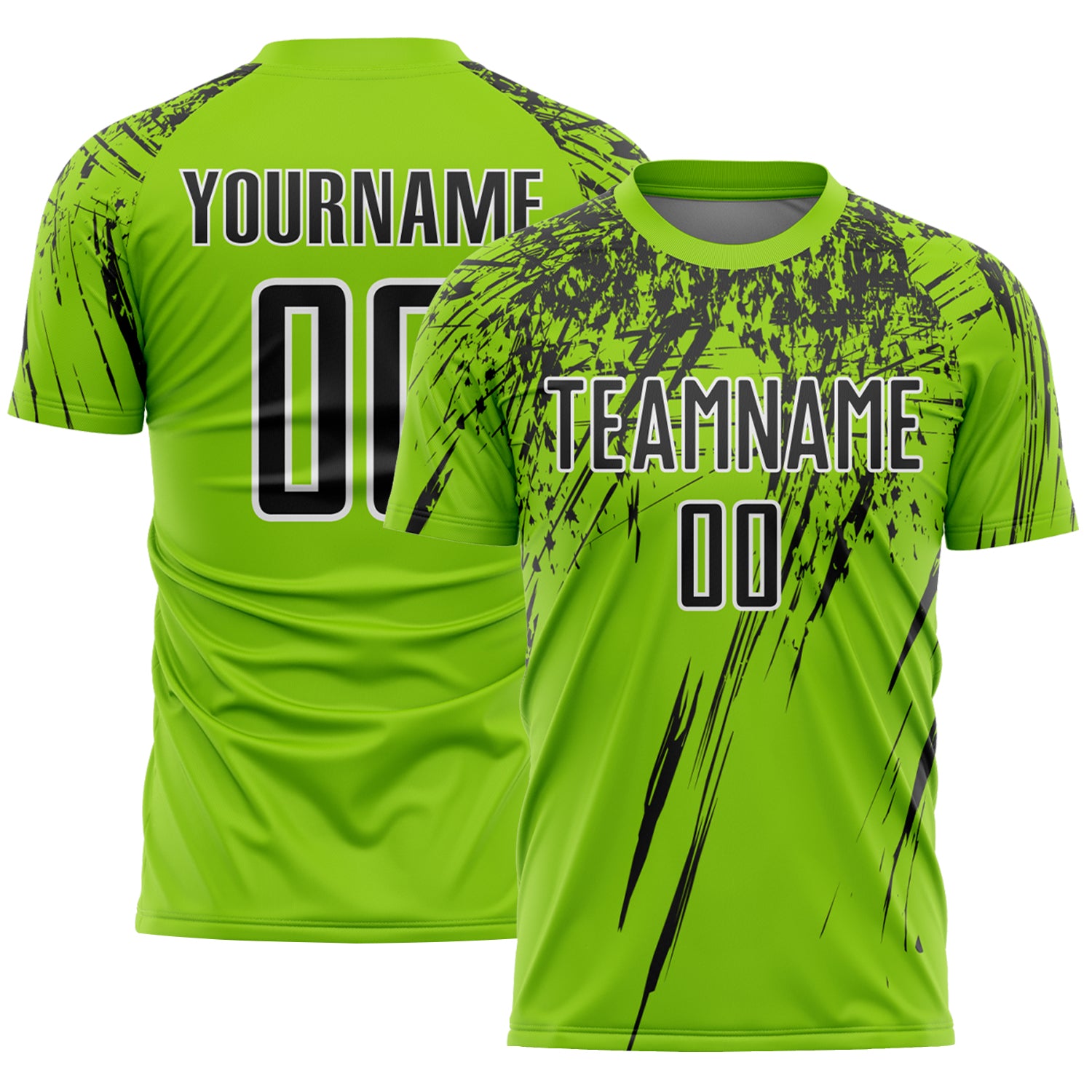 Custom Neon Green Black-White Splash Sports Sublimation Soccer Uniform Jersey