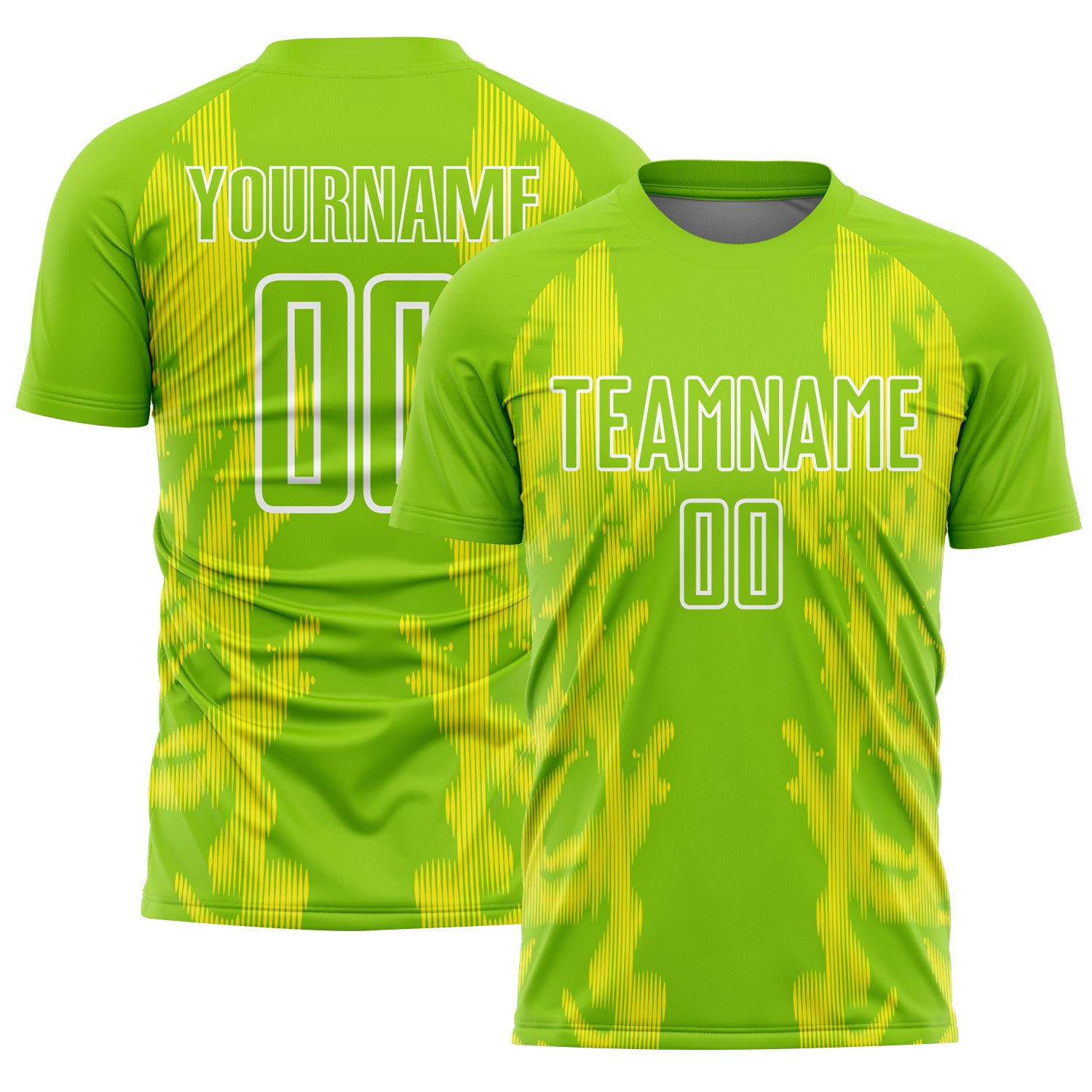 Custom Neon Green Light Yellow-White Brasil Digital Lines Sublimation Soccer Uniform Jersey