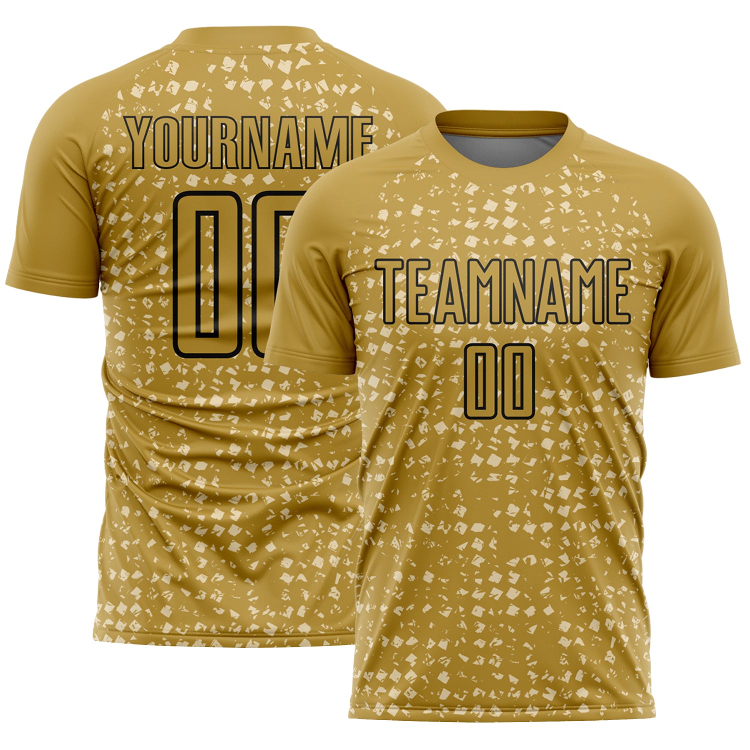 Custom Old Gold Black-Cream Digital Geometric Fragment Speckles Sublimation Soccer Uniform Jersey