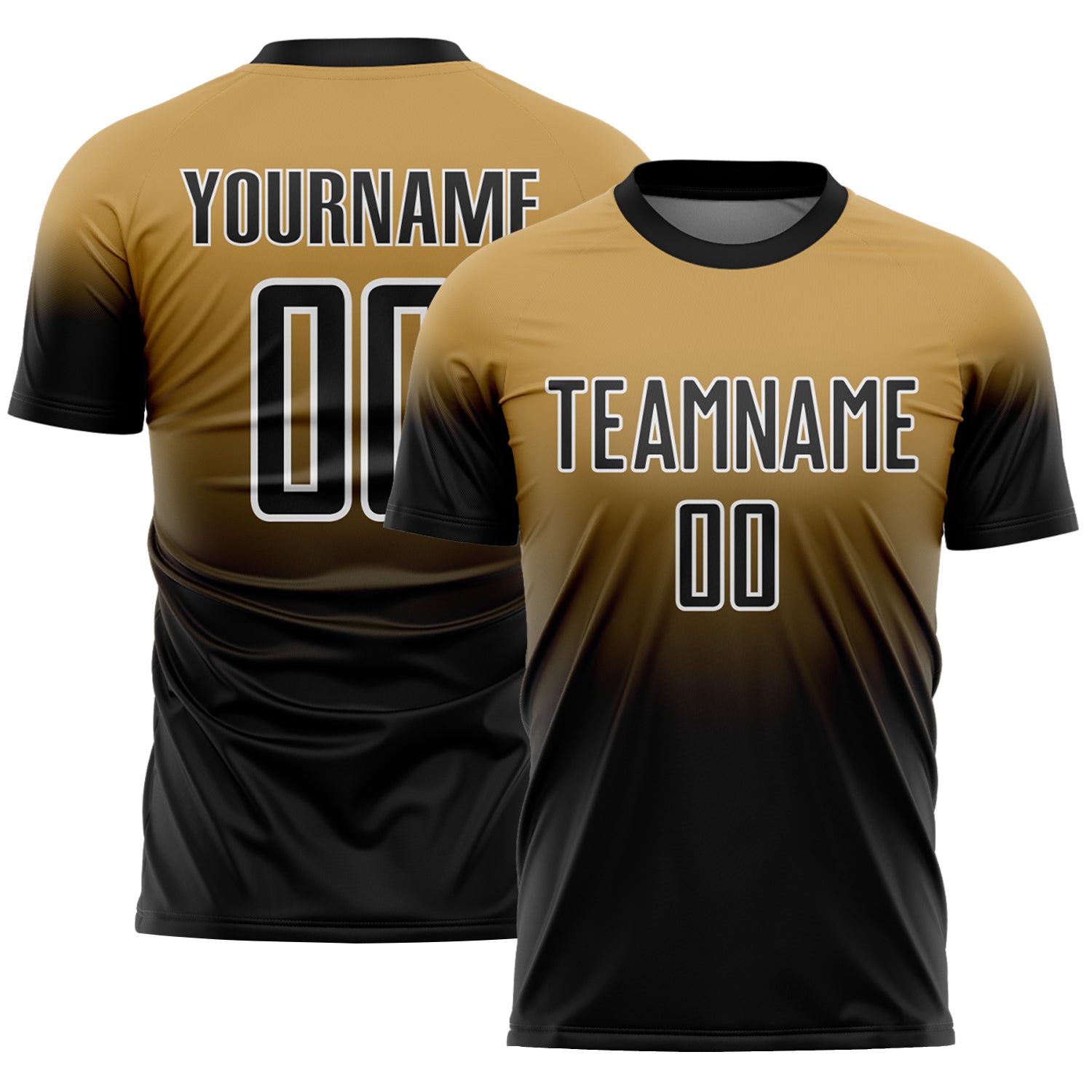 Custom Old Gold Black-White Fade Fashion Sublimation Soccer Uniform Jersey