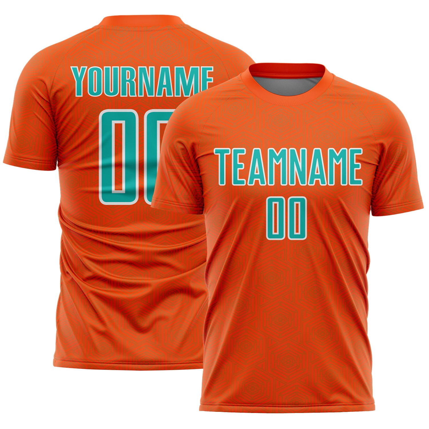 Custom Orange Aqua-White Geometric Shape Sports Sublimation Soccer Uniform Jersey