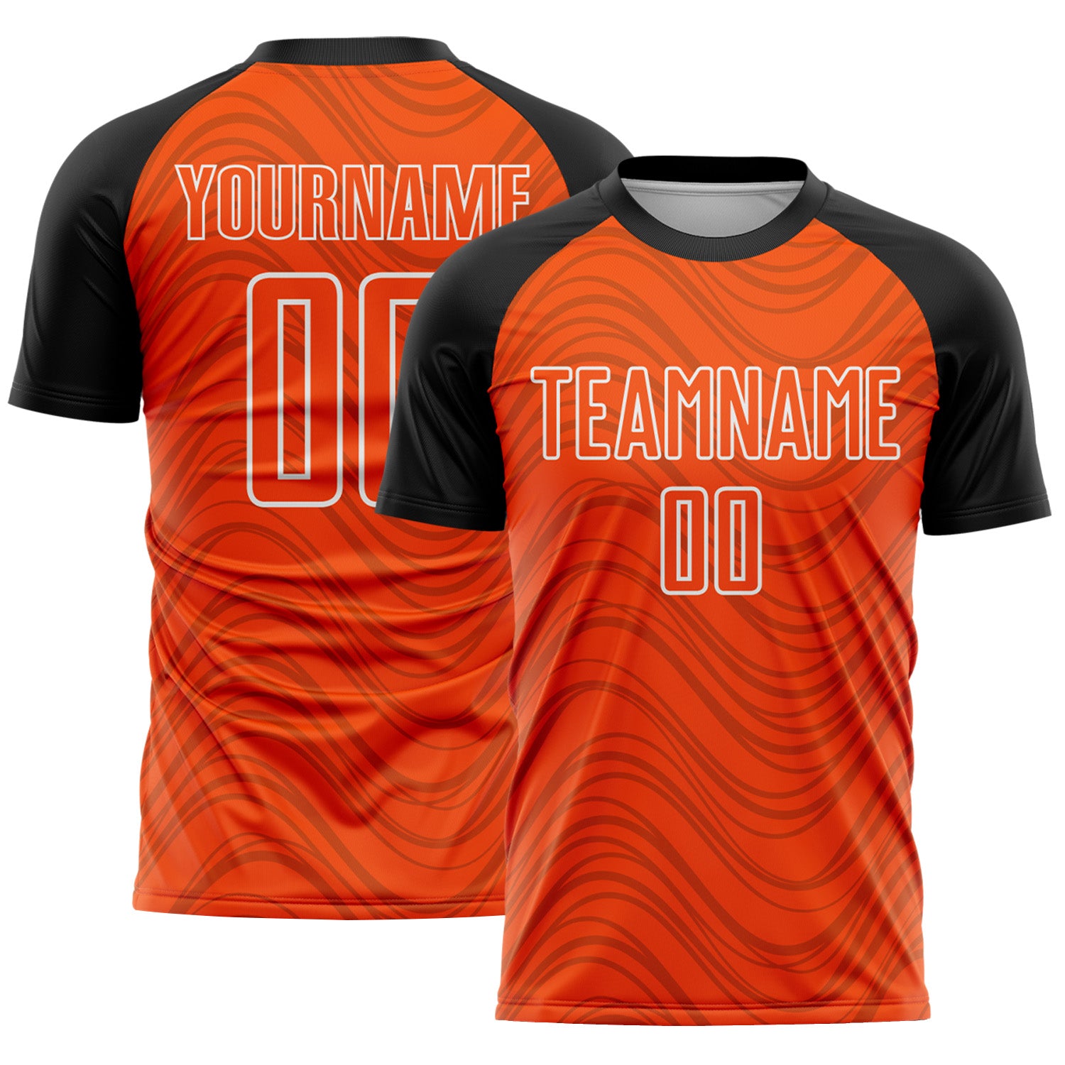 Custom Orange Black-White Wavy Lines Sports Sublimation Soccer Uniform Jersey