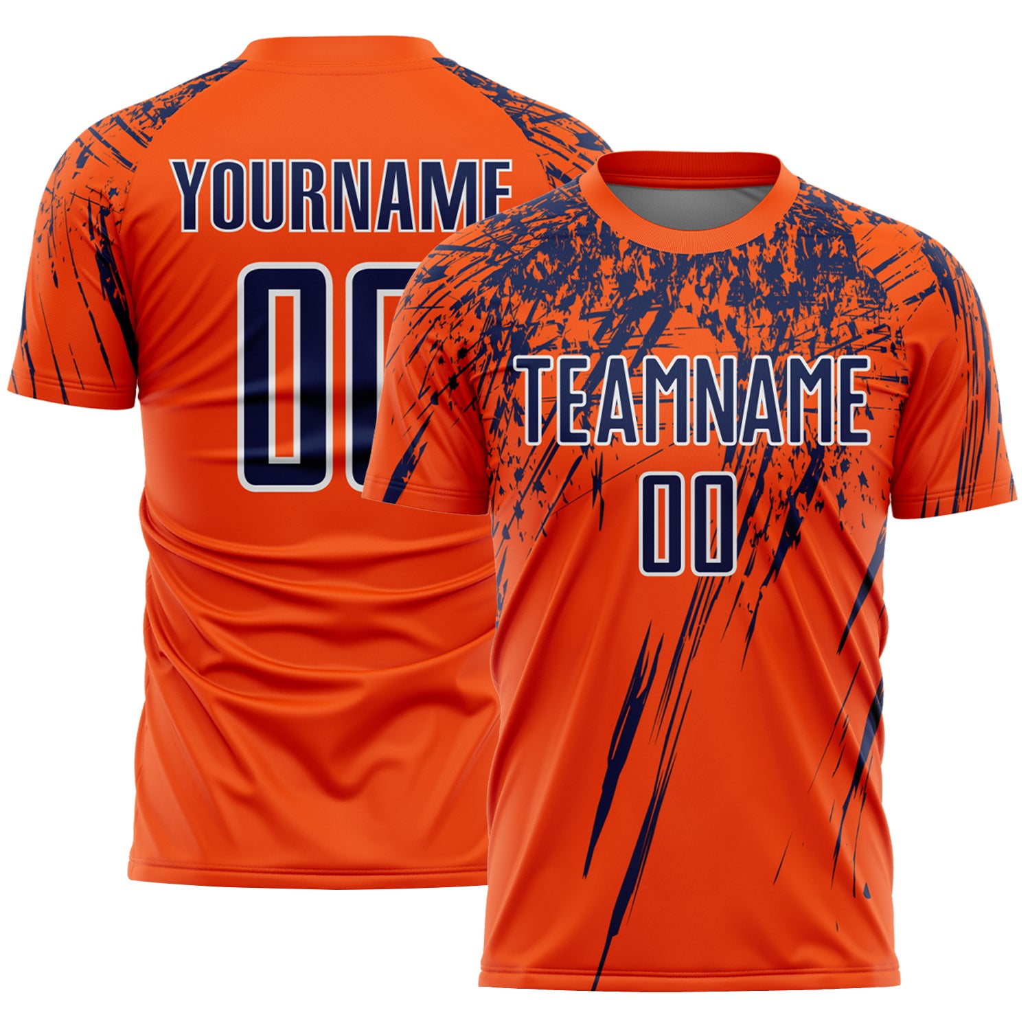 Custom Orange Navy-White Splash Sports Sublimation Soccer Uniform Jersey