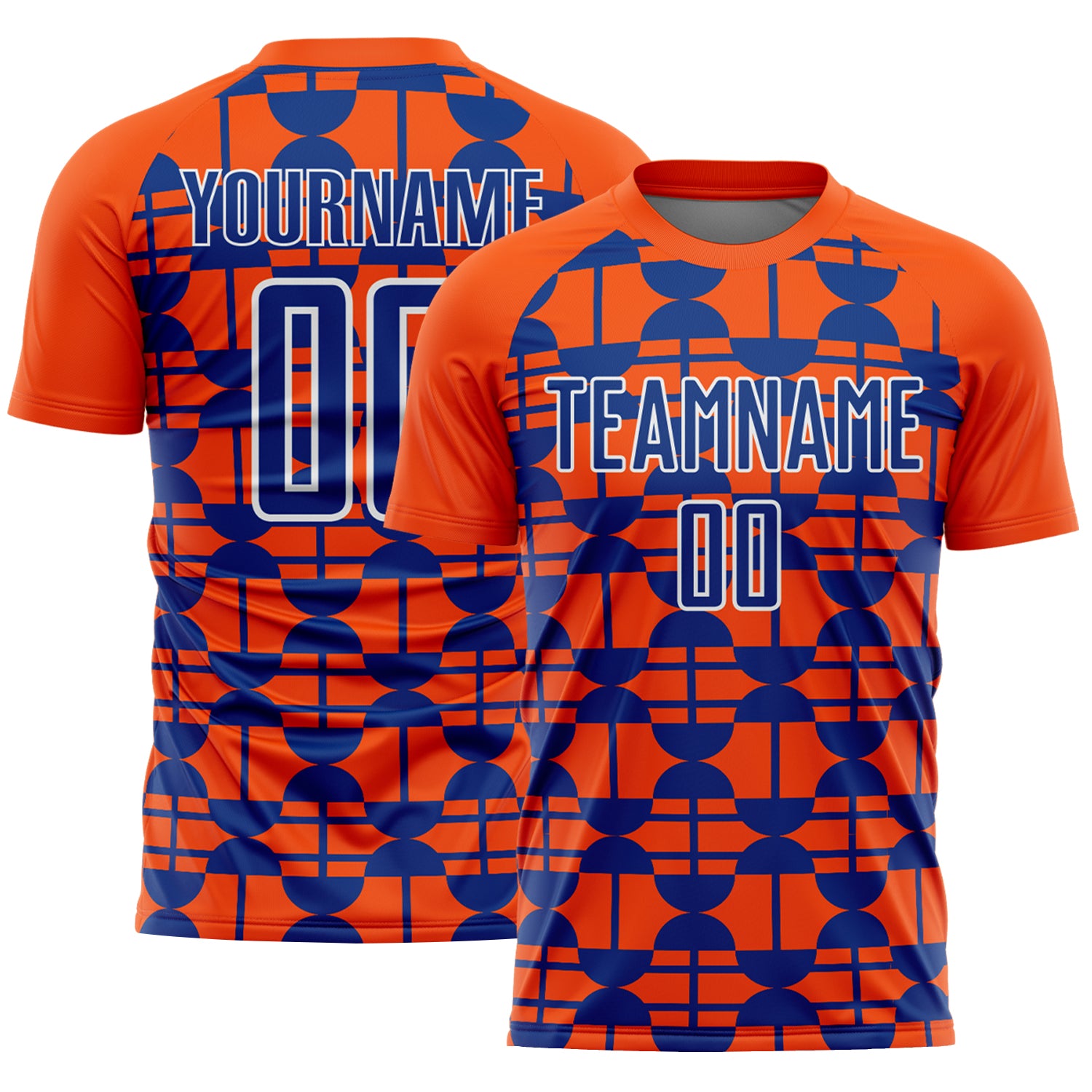 Custom Orange Royal-White Geometric Shapes Sports Sublimation Soccer Uniform Jersey