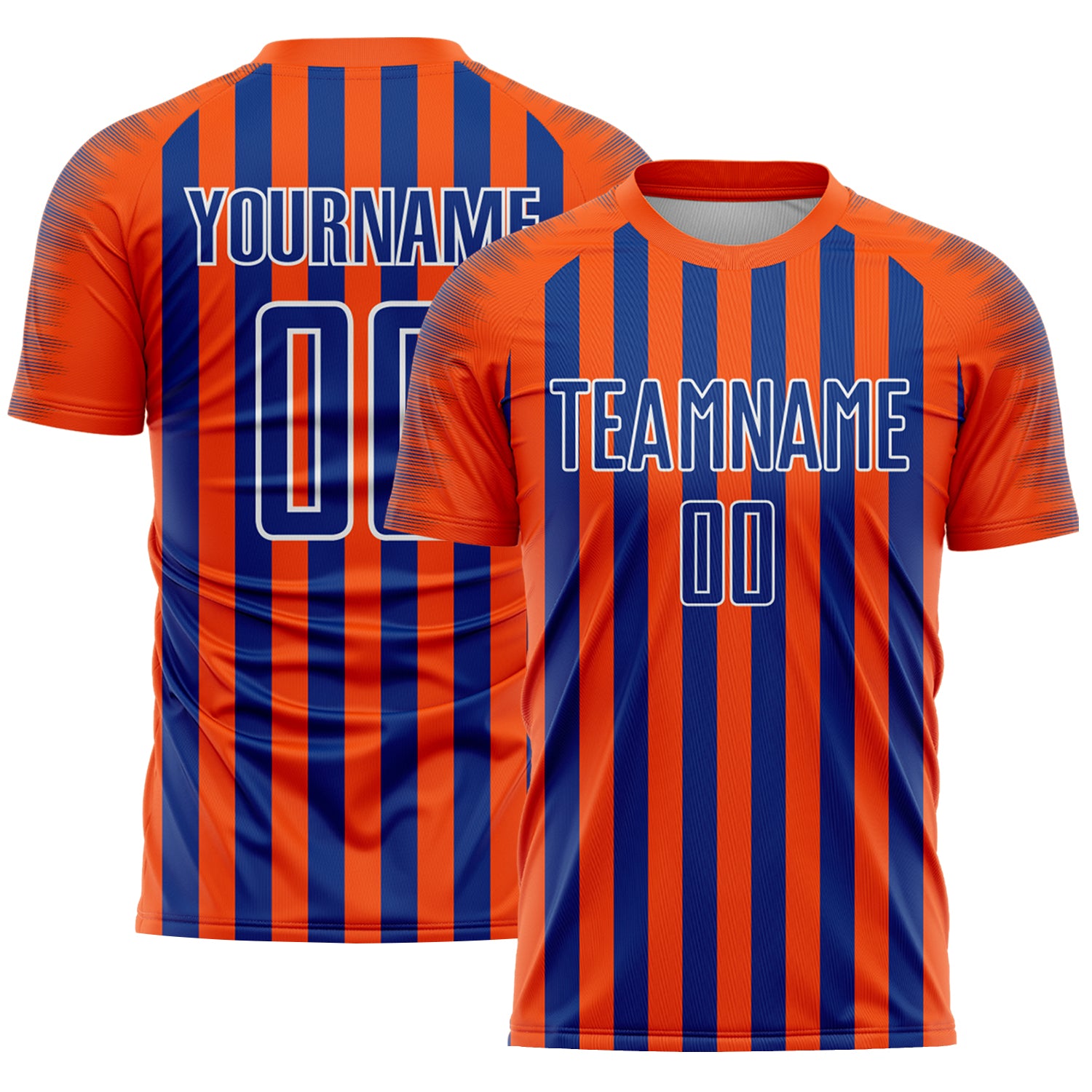 Custom Orange Royal-White Stripe Sports Sublimation Soccer Uniform Jersey