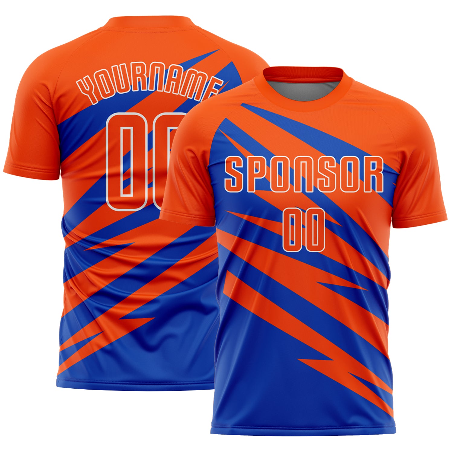 Custom Orange Thunder Blue-White Abstract Line Sports Sublimation Soccer Uniform Jersey