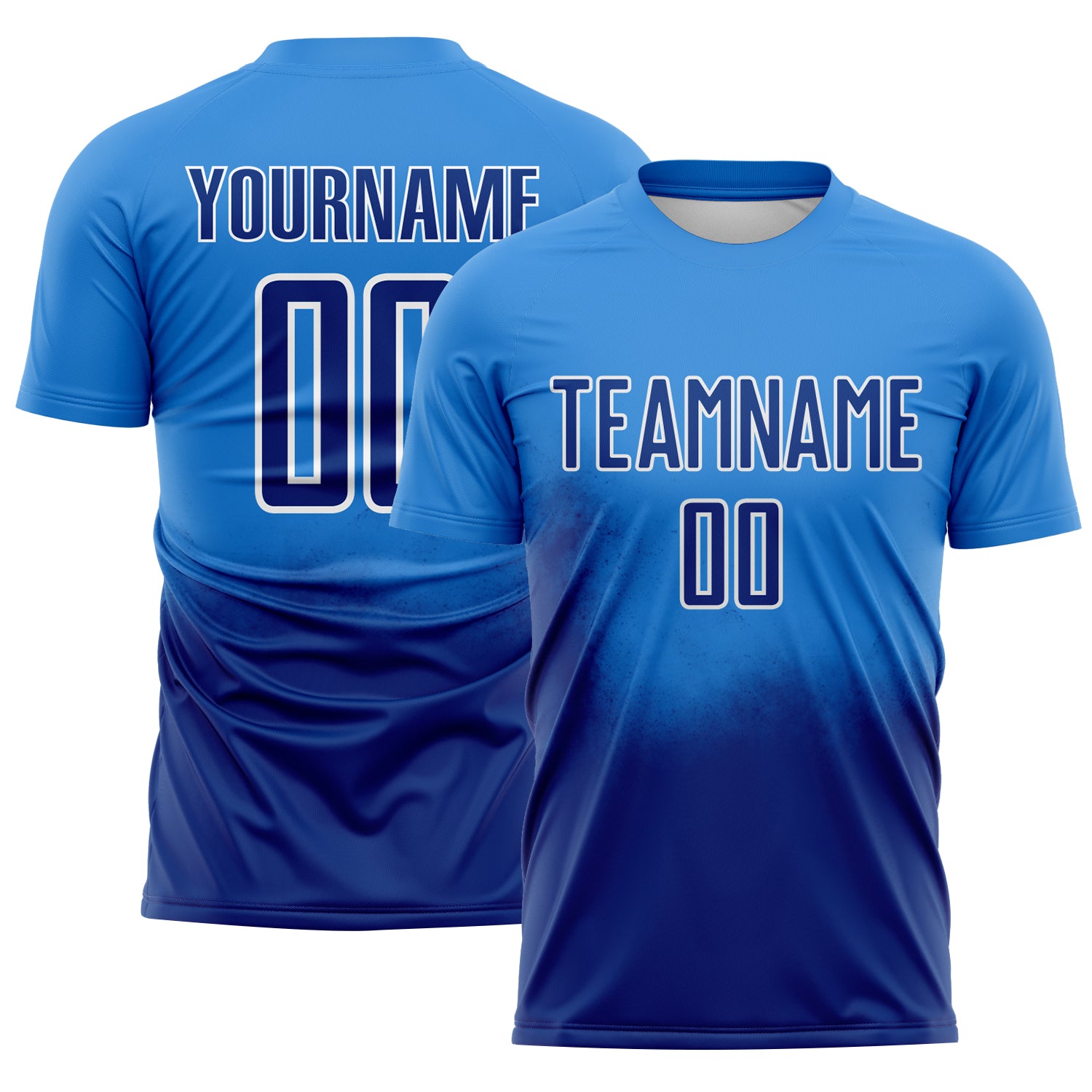 Custom Powder Blue Royal-White Brasil Spray Gradient Sublimation Soccer Uniform Jersey
