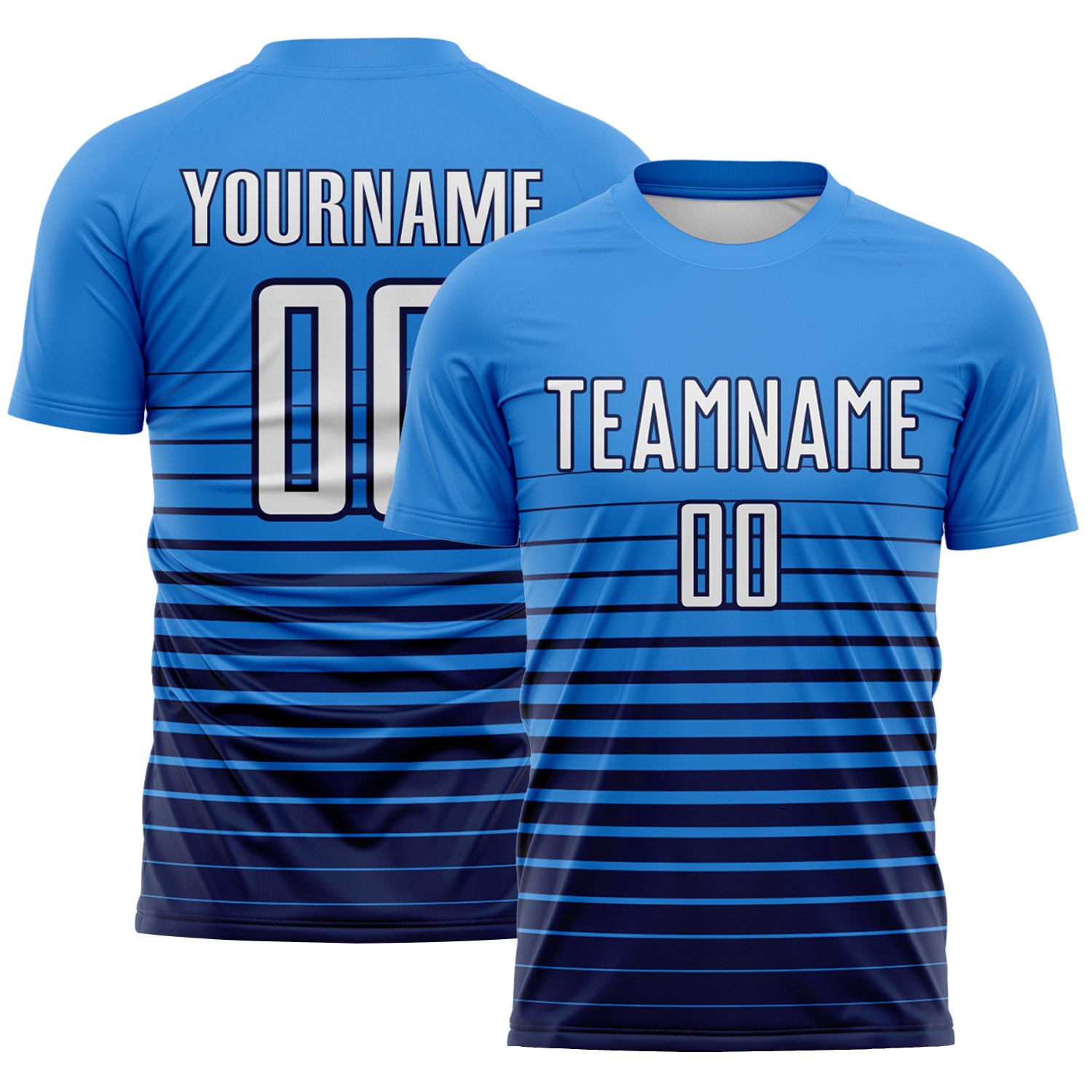 Custom Powder Blue White-Navy Gradient Pinstripe Sublimation Soccer Uniform Jersey