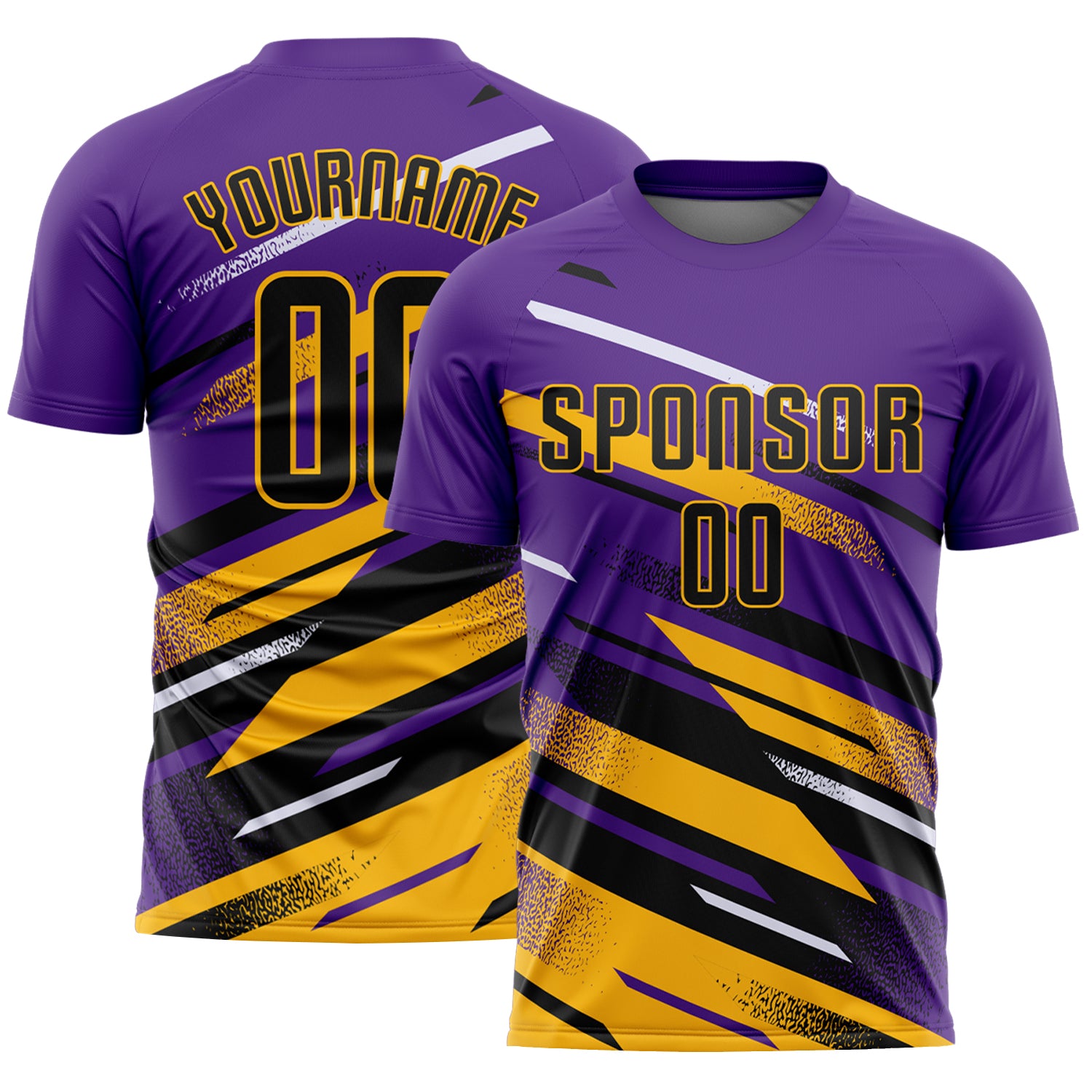 Custom Purple Black Gold-White Grunge Stripe And Grainy Sports Sublimation Soccer Uniform Jersey