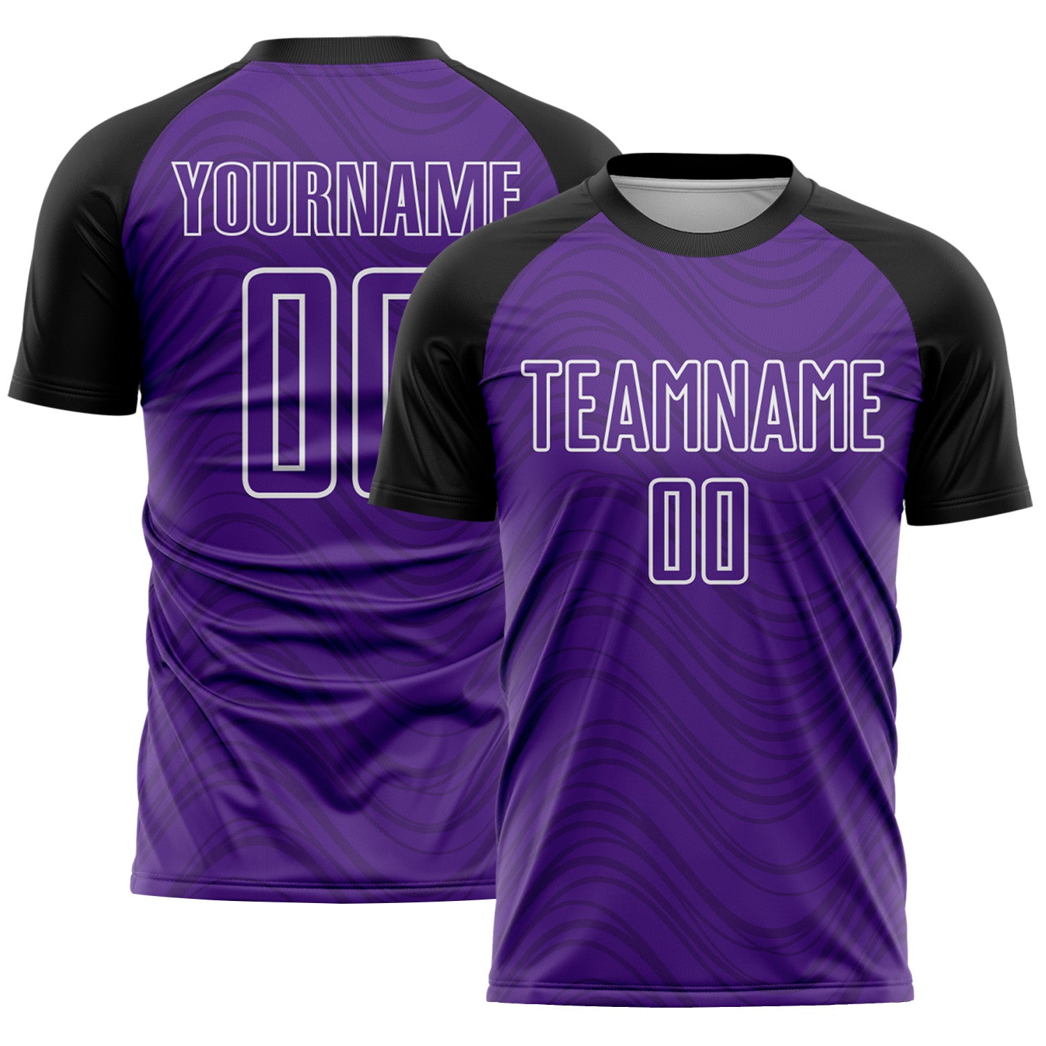 Custom Purple Black-White Wavy Lines Sports Sublimation Soccer Uniform Jersey