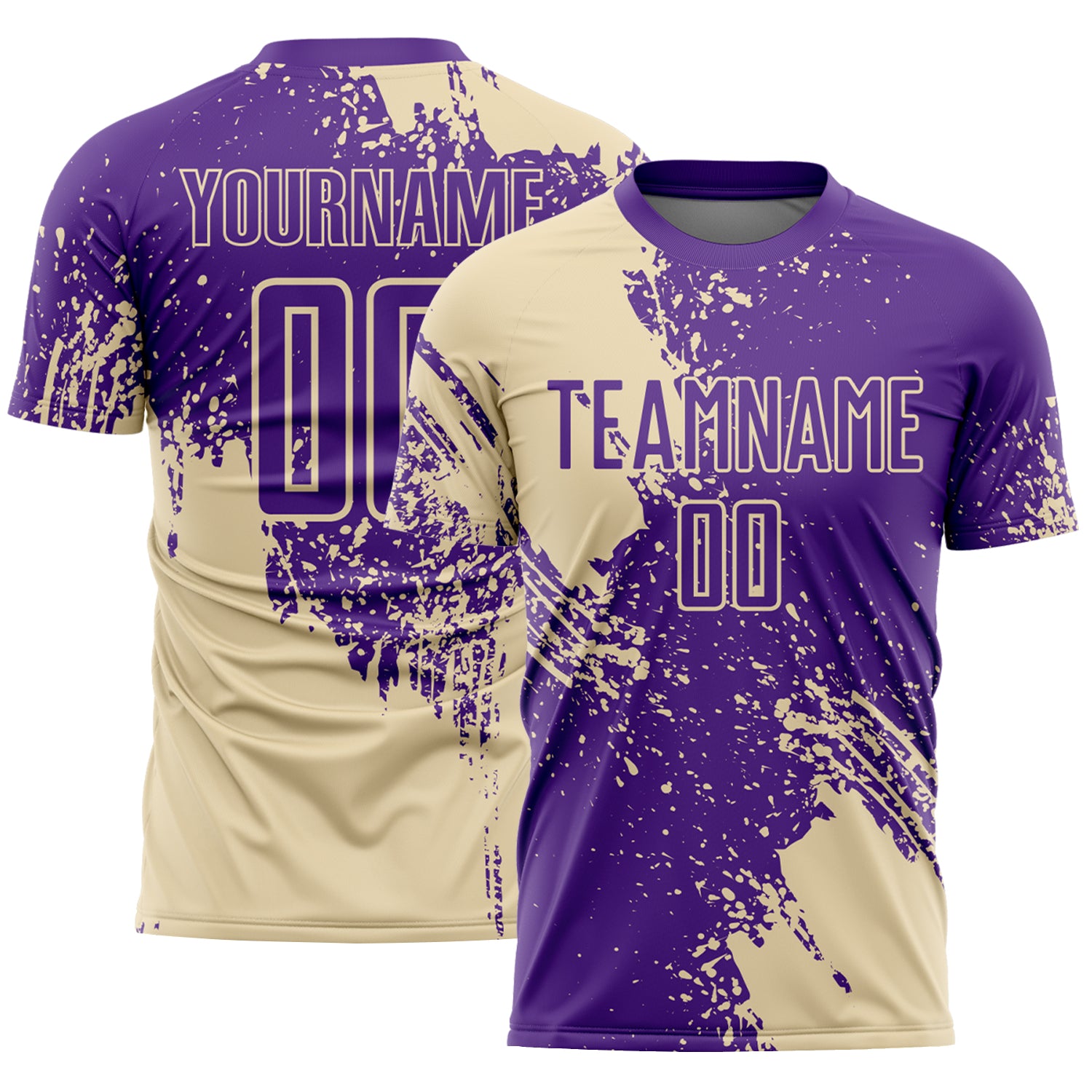 Custom Purple Cream Abstract Brush Stroke Sports Sublimation Soccer Uniform Jersey
