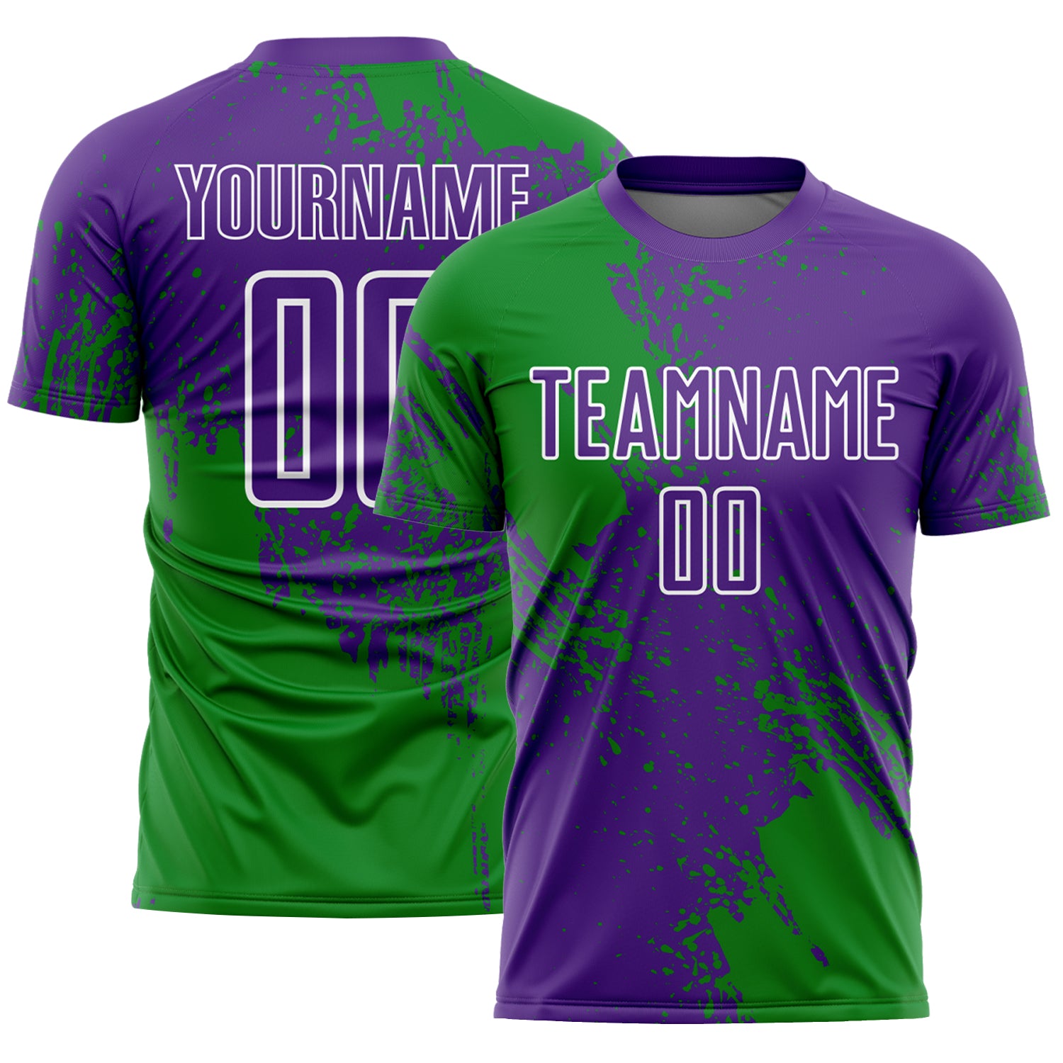 Custom Purple Grass Green-White Abstract Brush Stroke Sports Sublimation Soccer Uniform Jersey