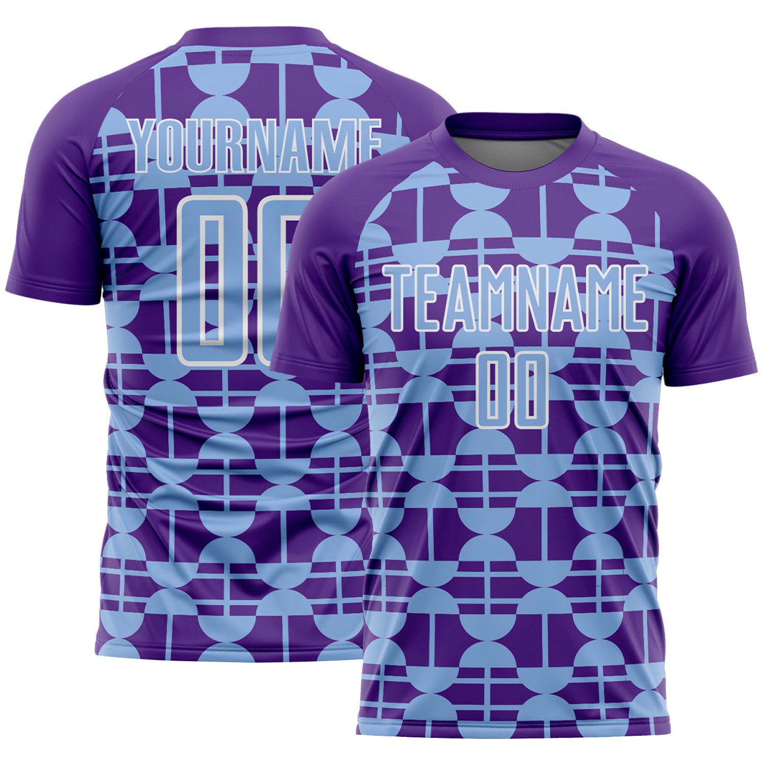 Custom Purple Light Blue-White Geometric Shapes Sports Sublimation Soccer Uniform Jersey