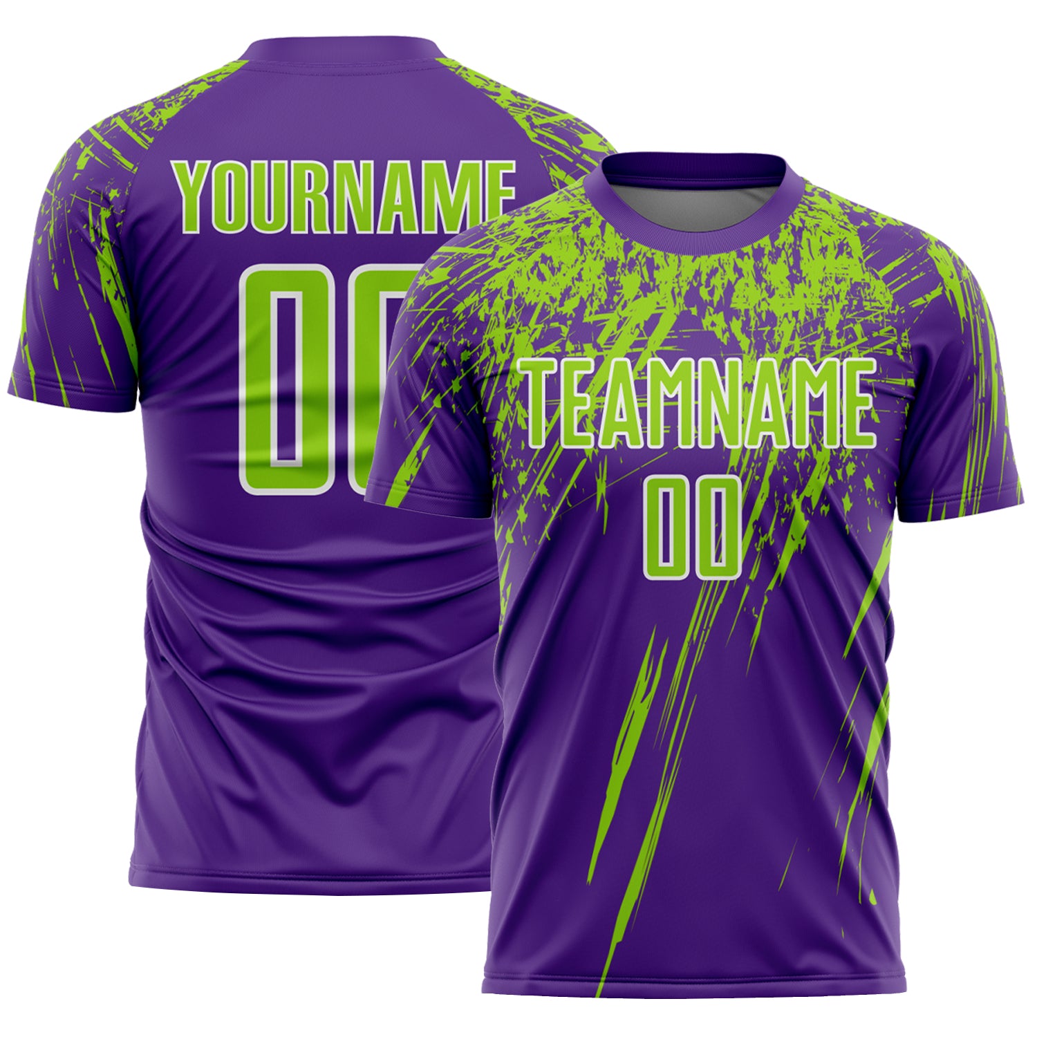 Custom Purple Neon Green-White Splash Sports Sublimation Soccer Uniform Jersey