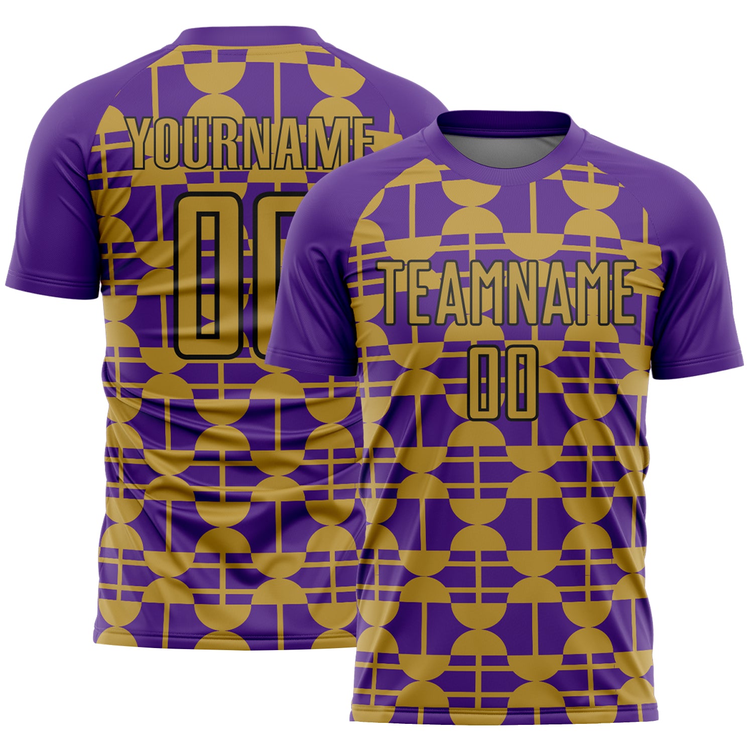 Custom Purple Old Gold-Black Geometric Shapes Sports Sublimation Soccer Uniform Jersey
